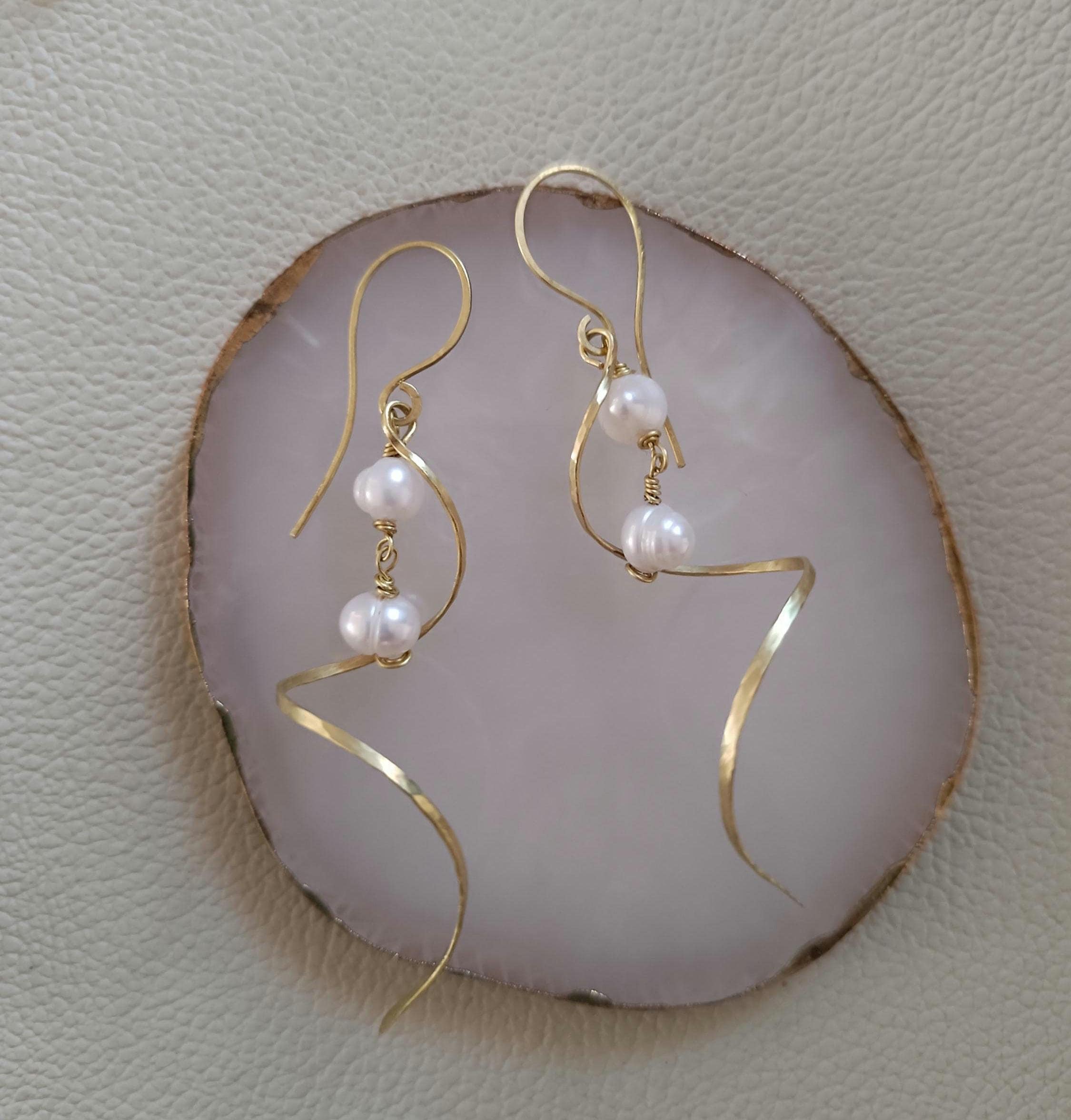 Handmade Brass & Pearl Earrings