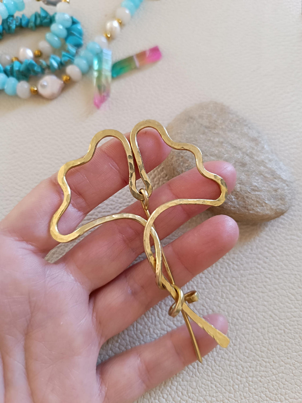 Handmade Brass Ginkgo Leaf Brooch