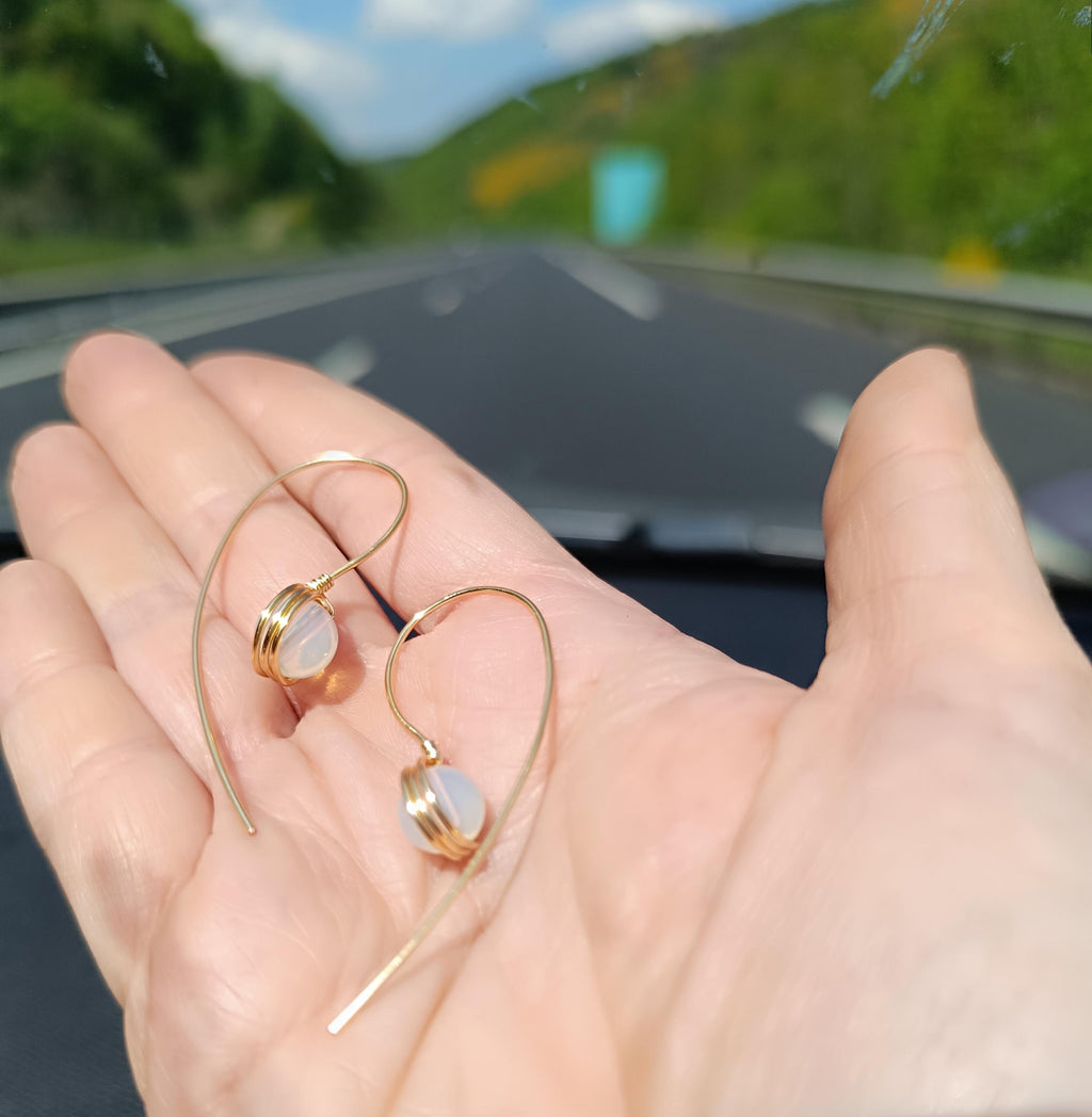 Gold Wire Opalite Earrings