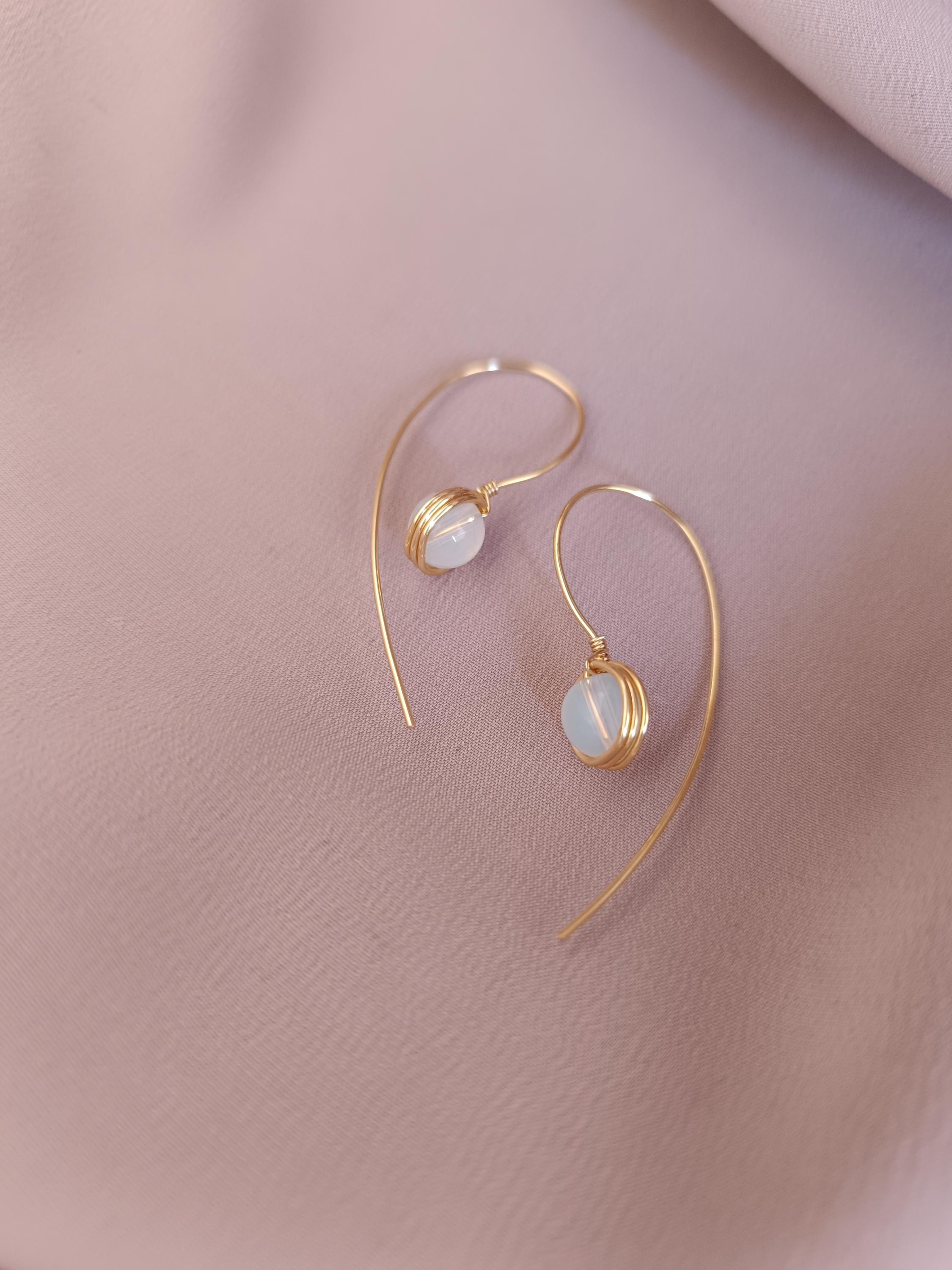 Gold Wire Opalite Earrings