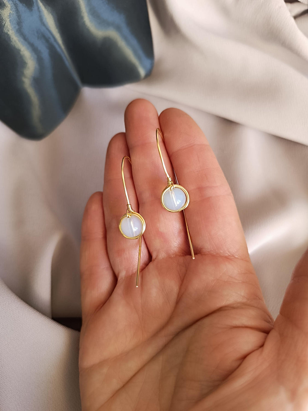 Gold Wire Opalite Earrings