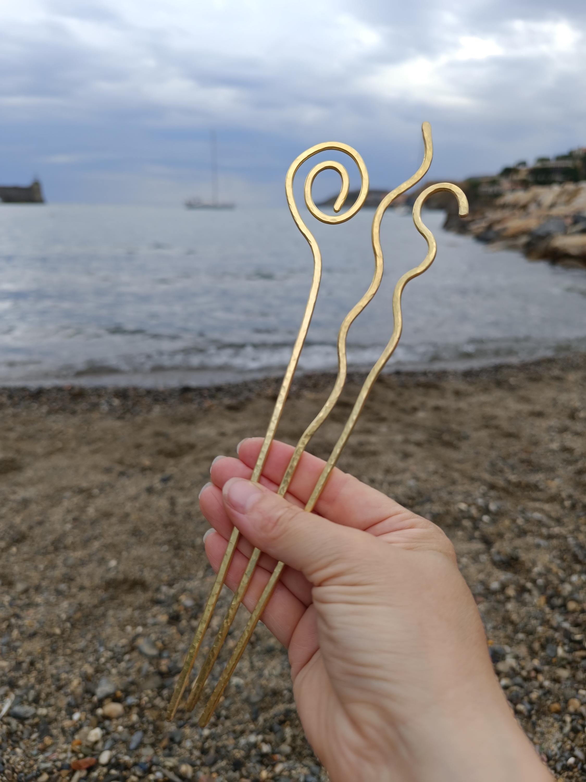 Brass Hair Pin Hand Forged Stick for Bun
