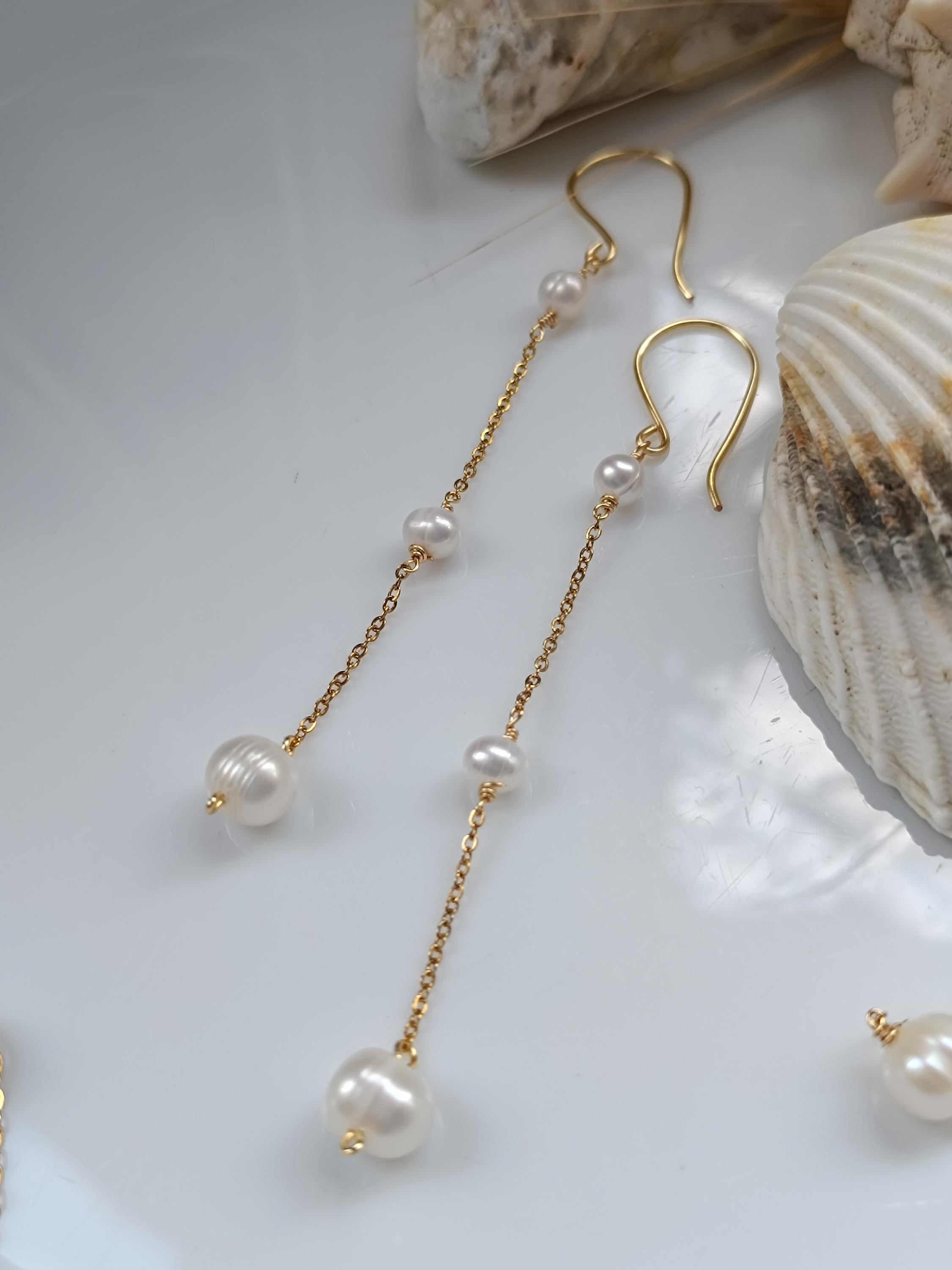 Long Pearl Drop Earrings