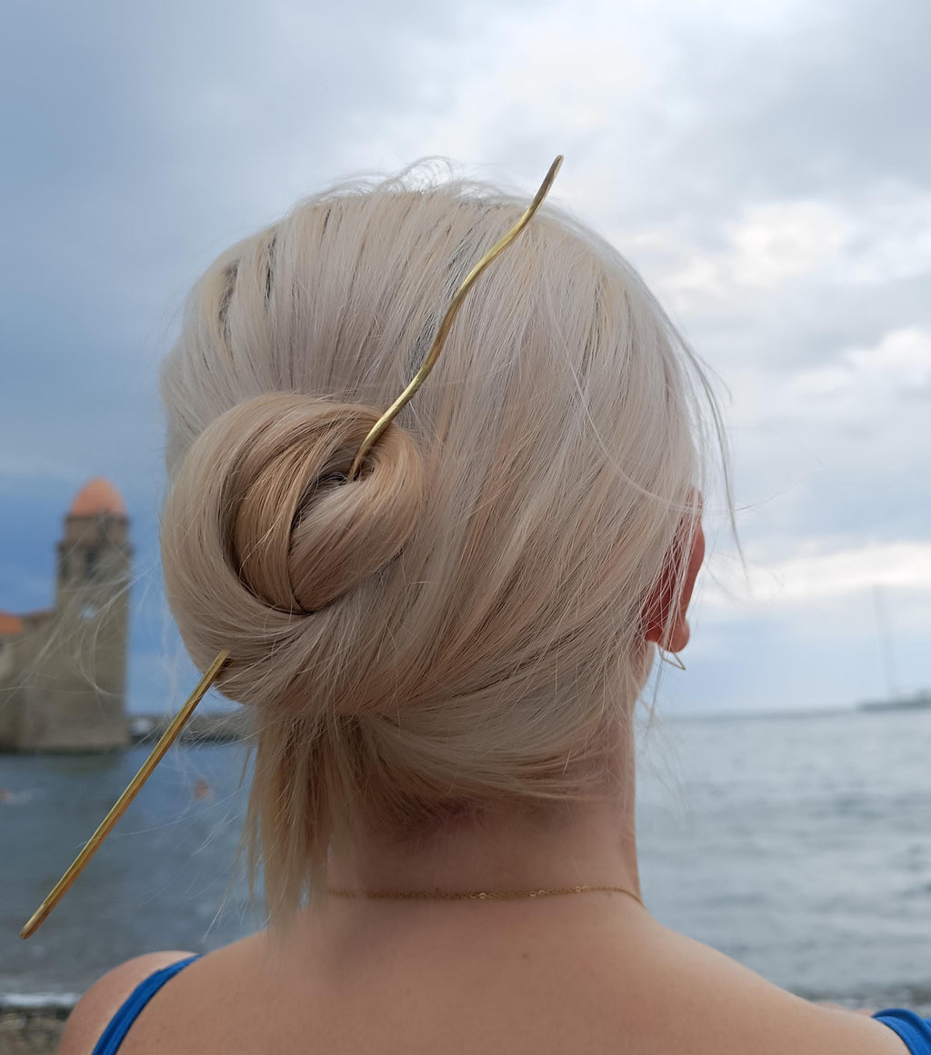 Brass Hair Pin Hand Forged Stick for Bun