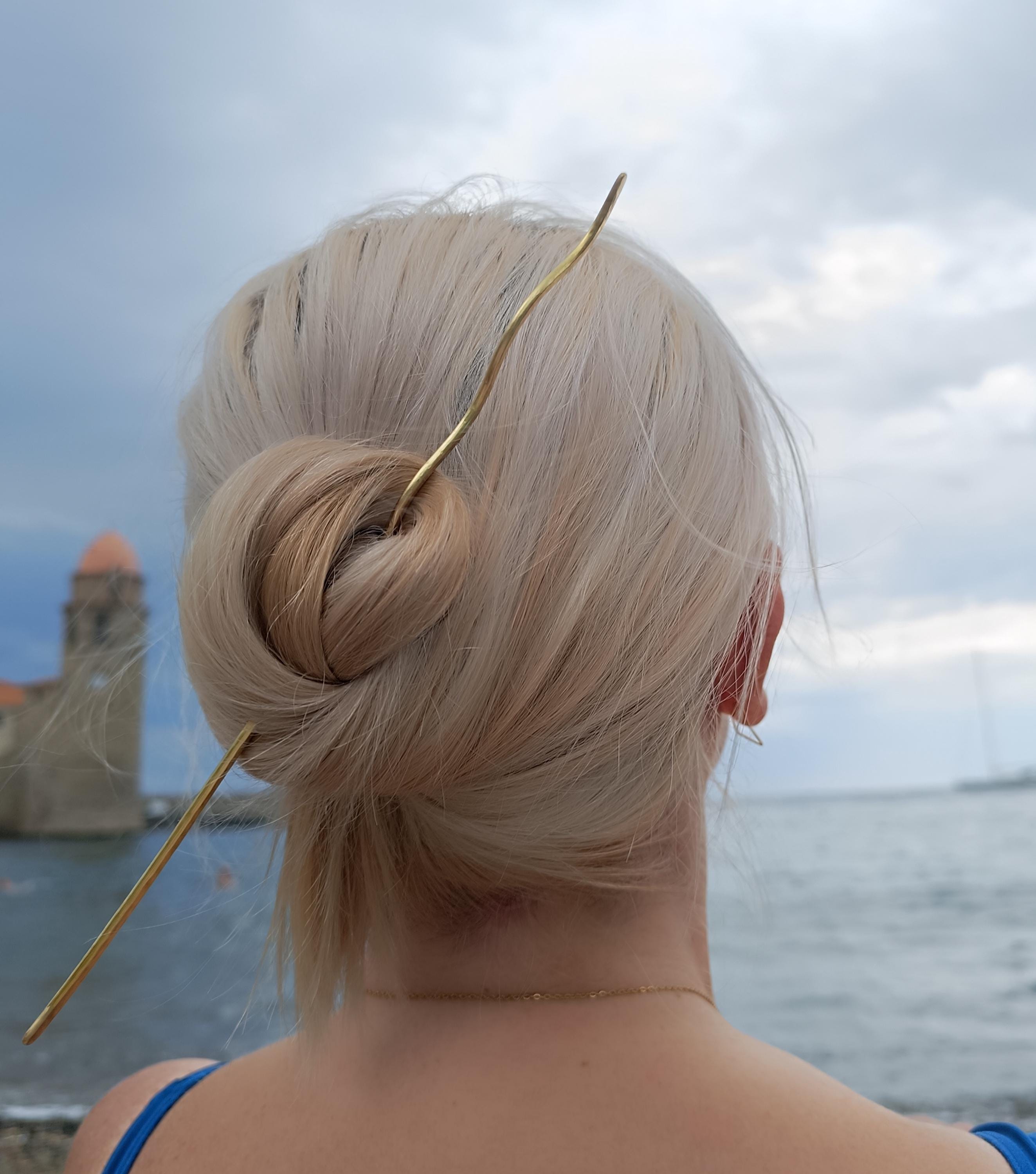 Brass Hair Pin Hand Forged Stick for Bun