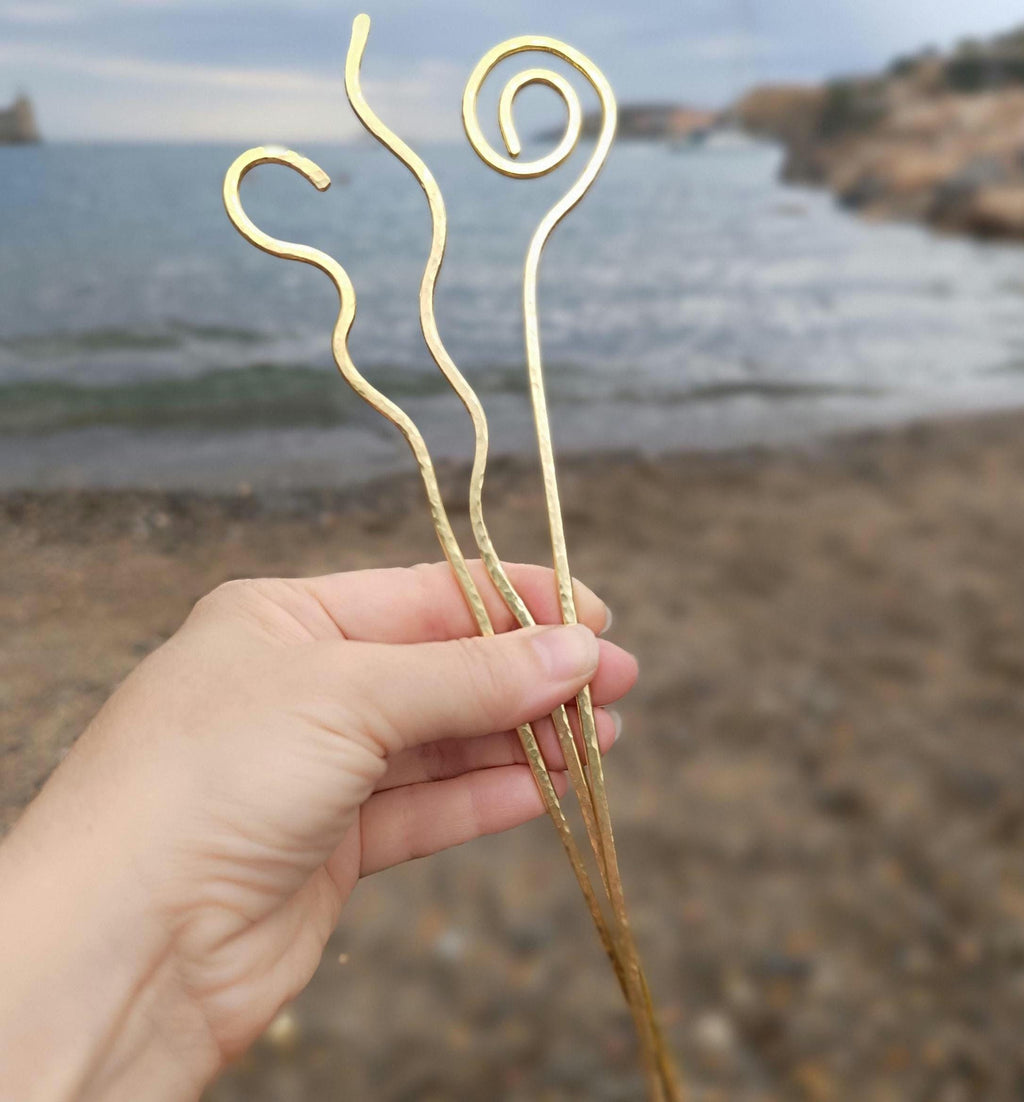Brass Hair Pin Hand Forged Stick for Bun