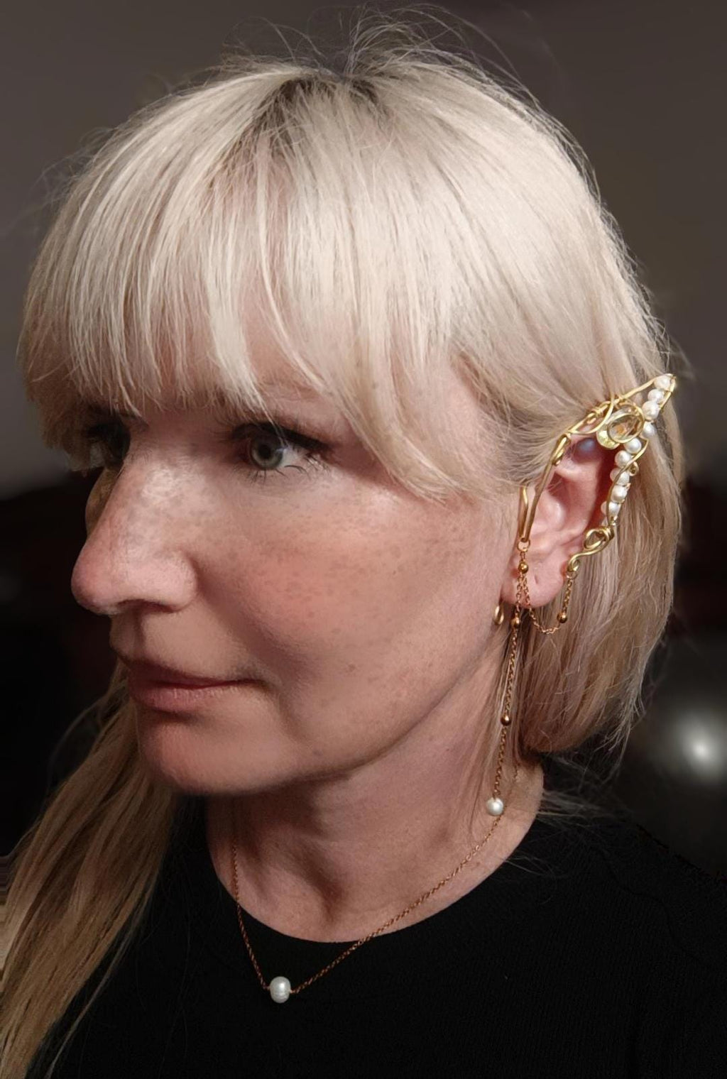 Elven Ear Cuff with Green Crystal