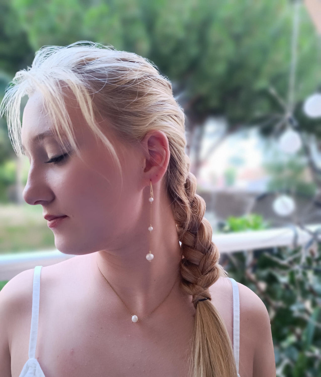 Long Pearl Drop Earrings