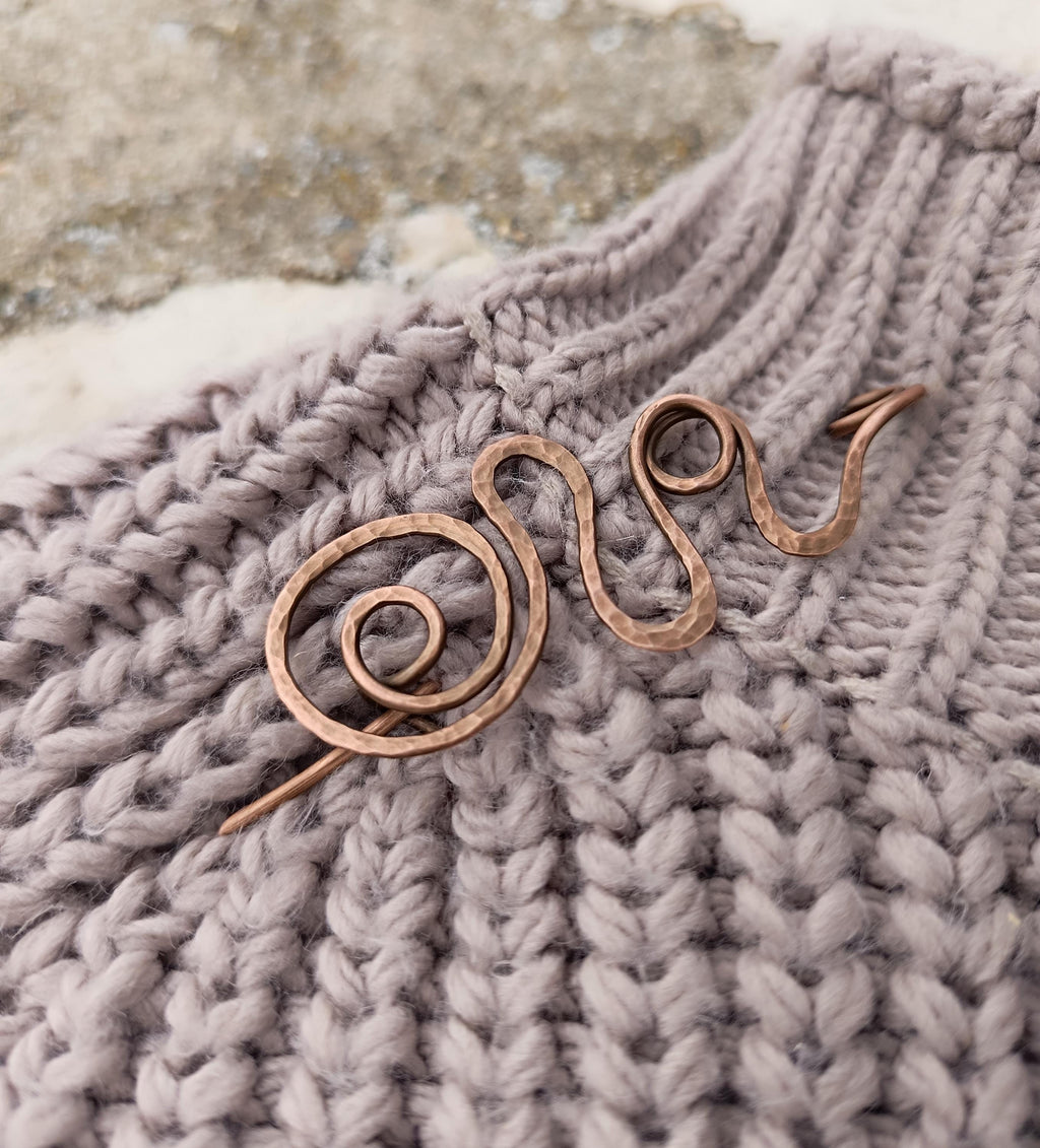 Copper Spiral Shawl Pin