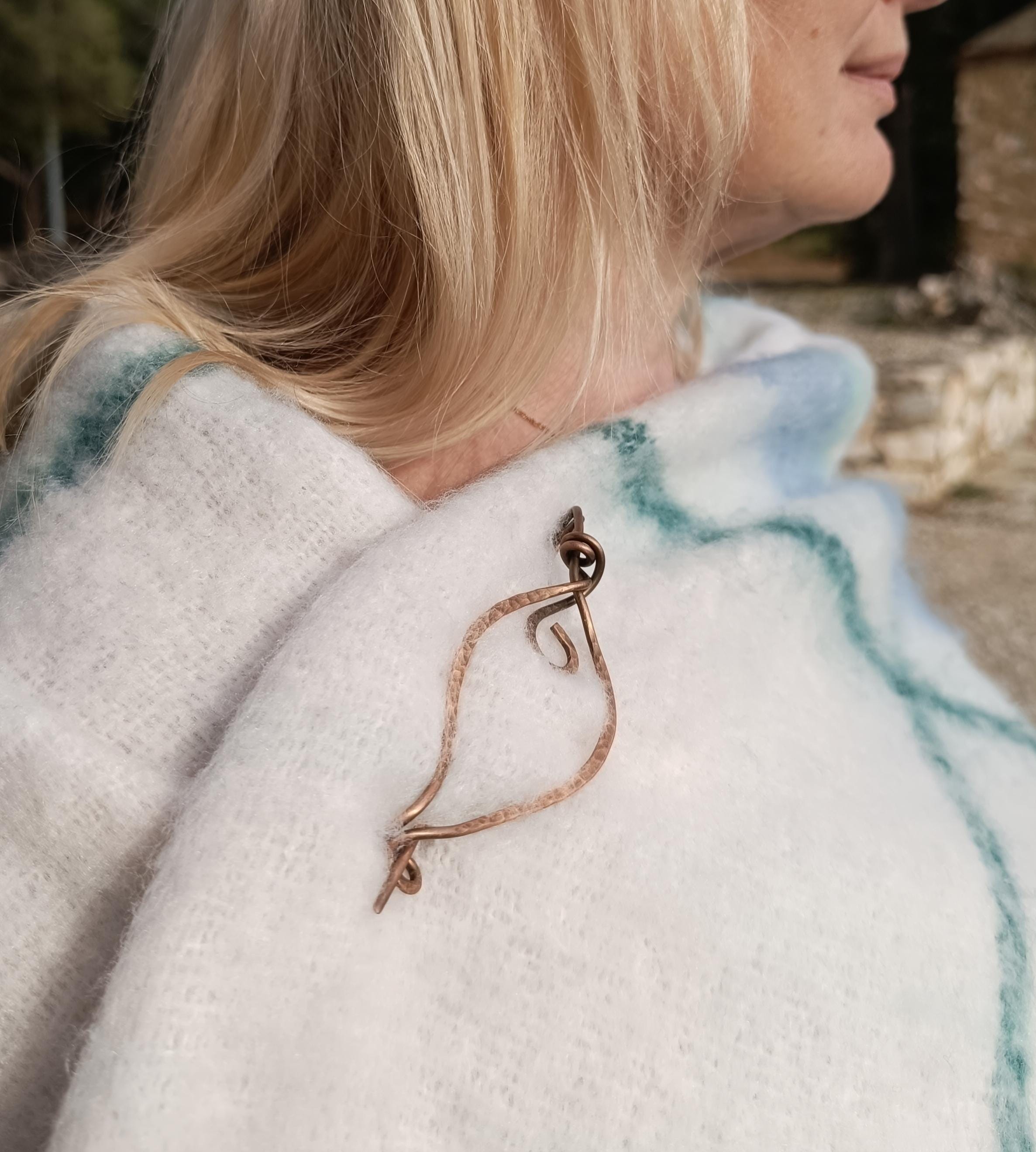 Copper Shawl Pin Leaf