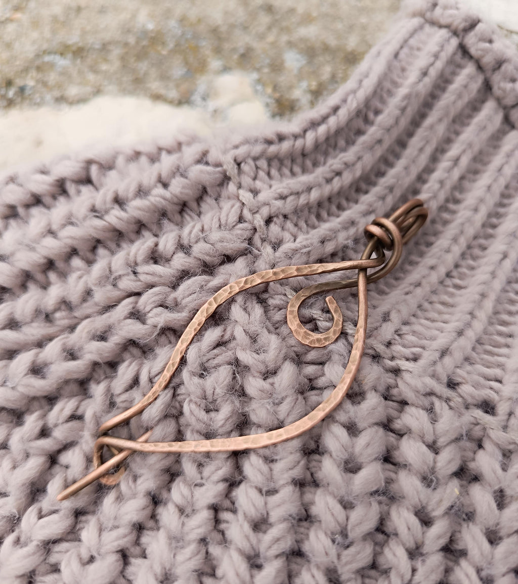 Copper Shawl Pin Leaf