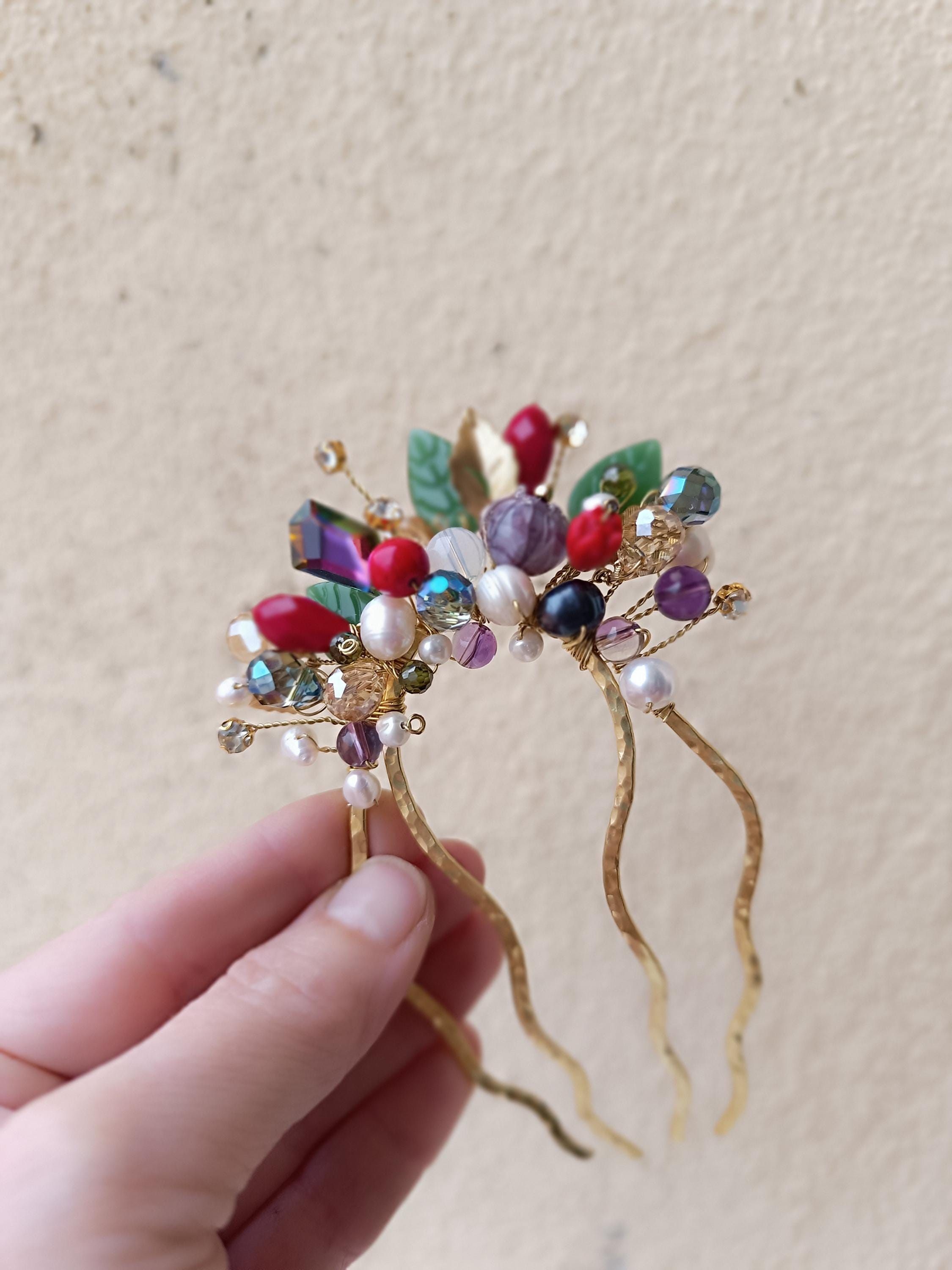 Multicolor Gemstone Hair Comb