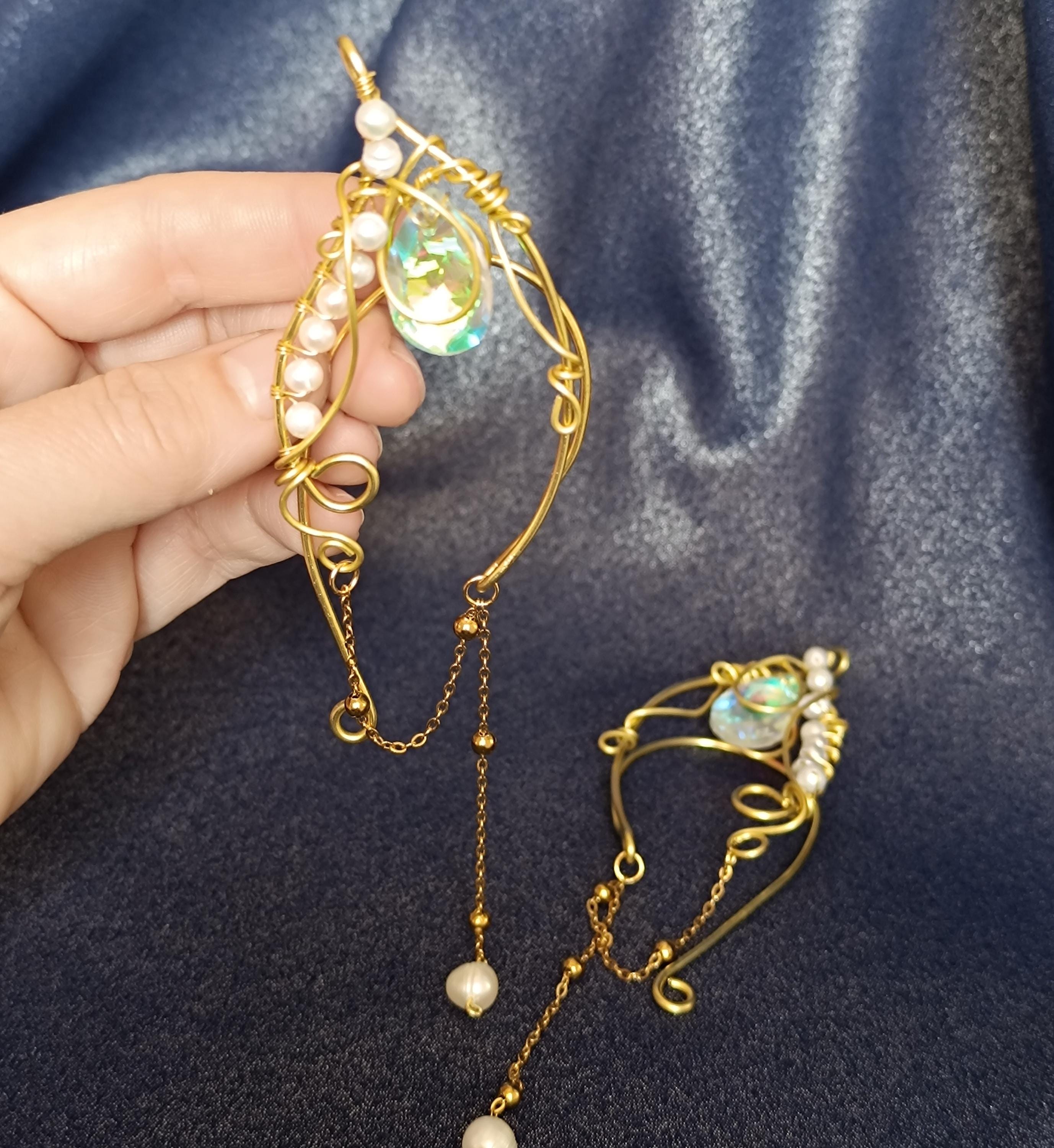 Elven Ear Cuff with Green Crystal