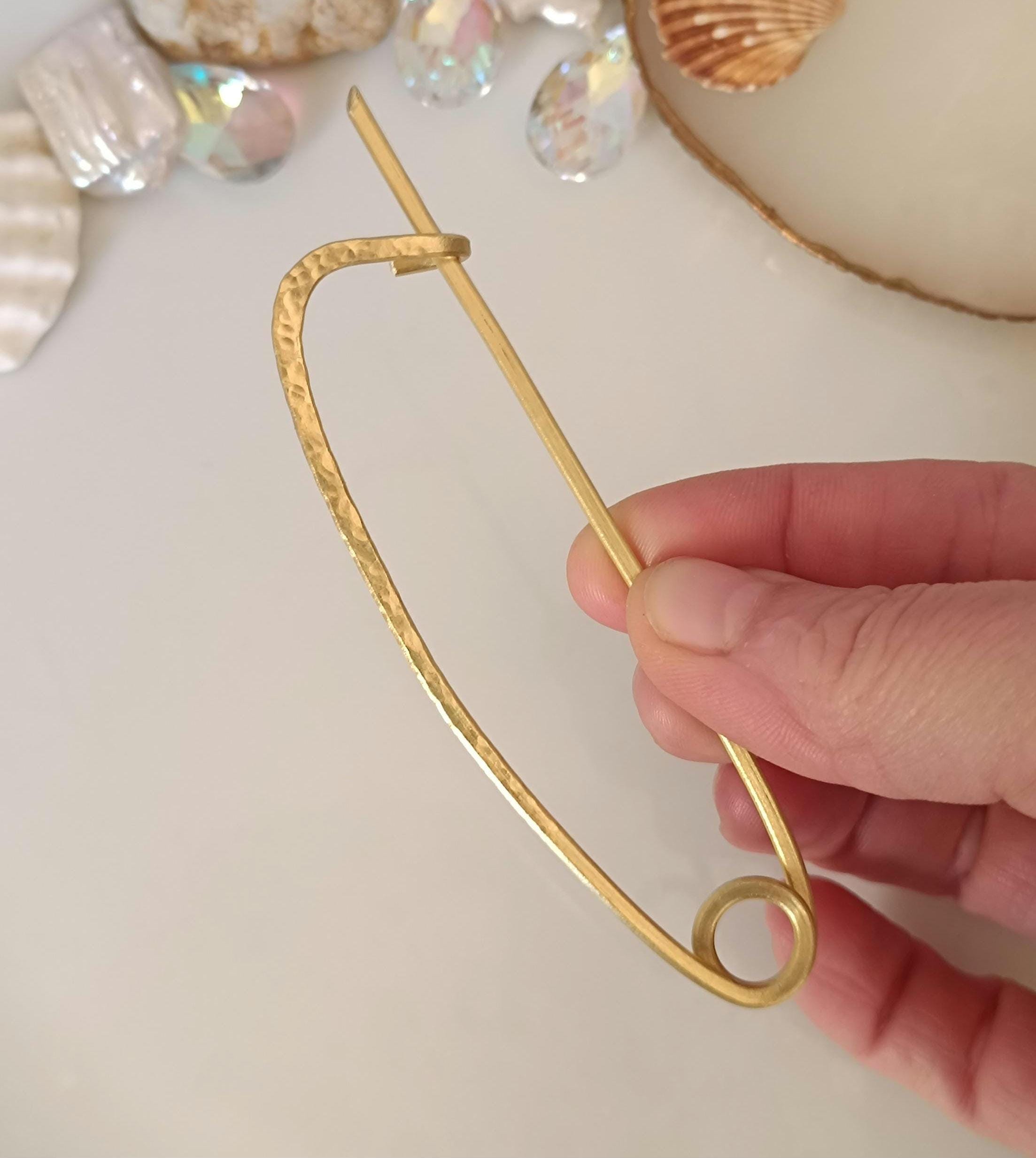 Large Minimalist Brass Shawl Pin
