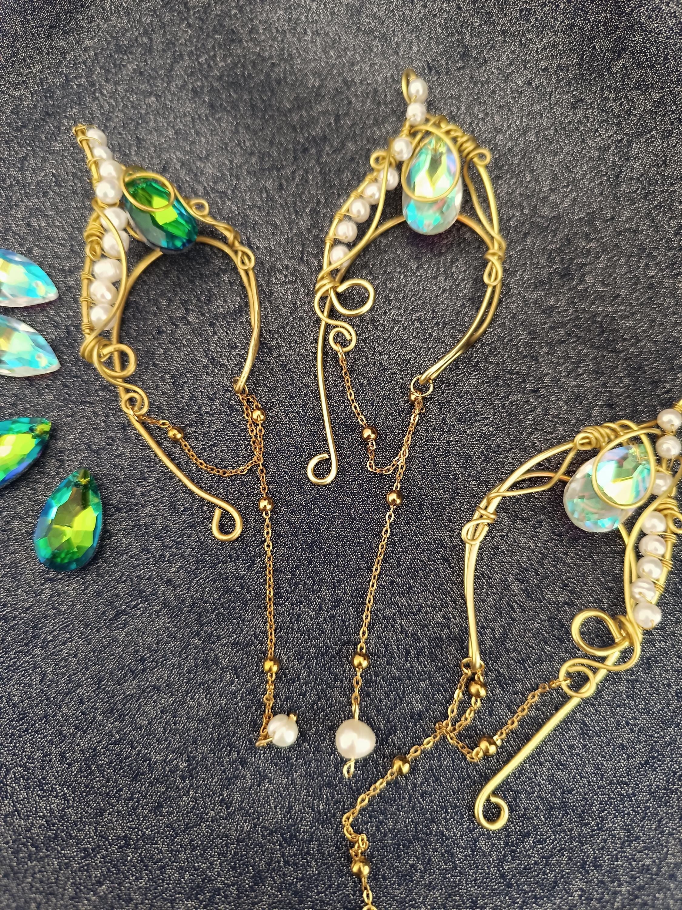 Elven Ear Cuff with Green Crystal