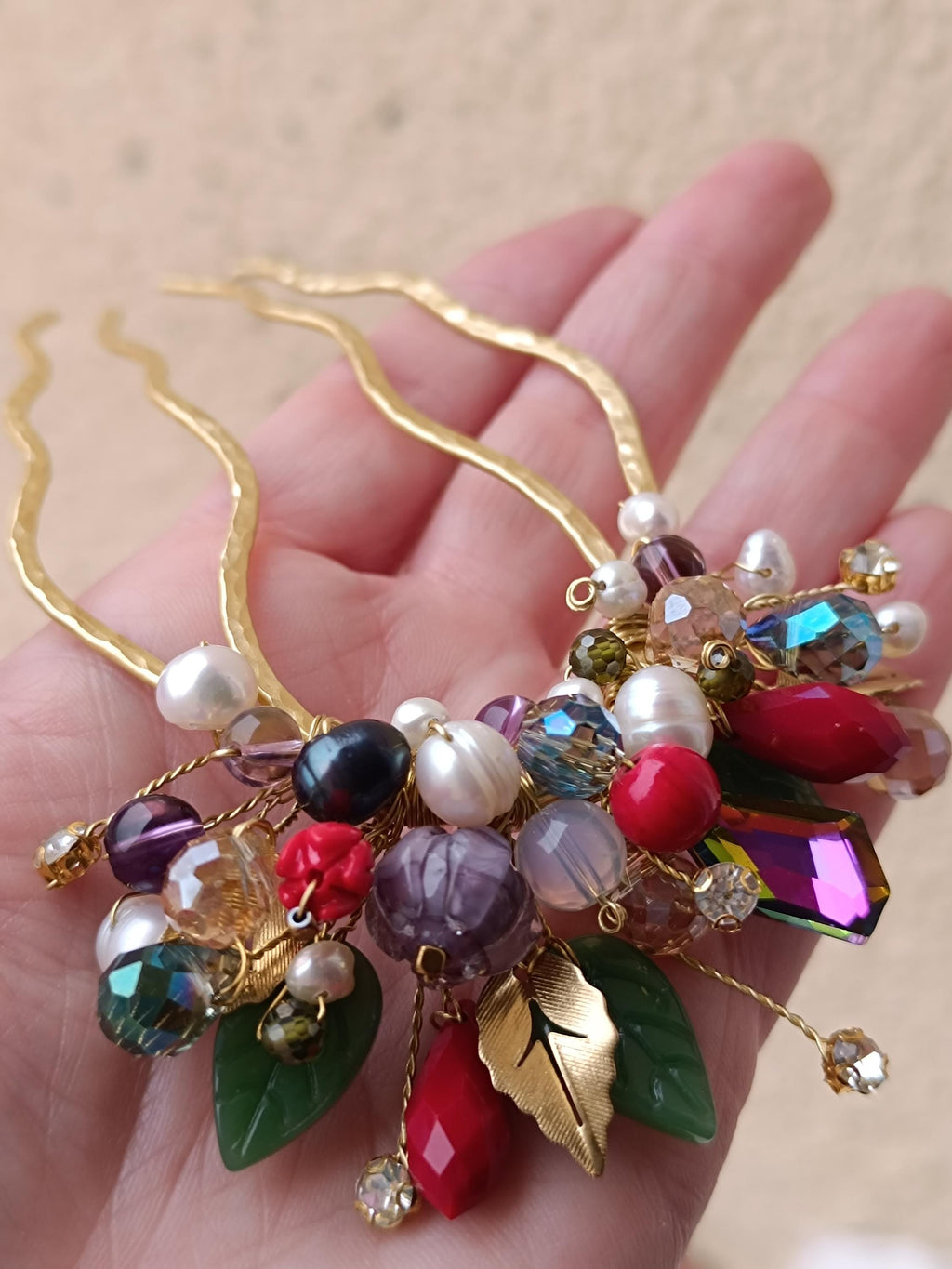 Multicolor Gemstone Hair Comb