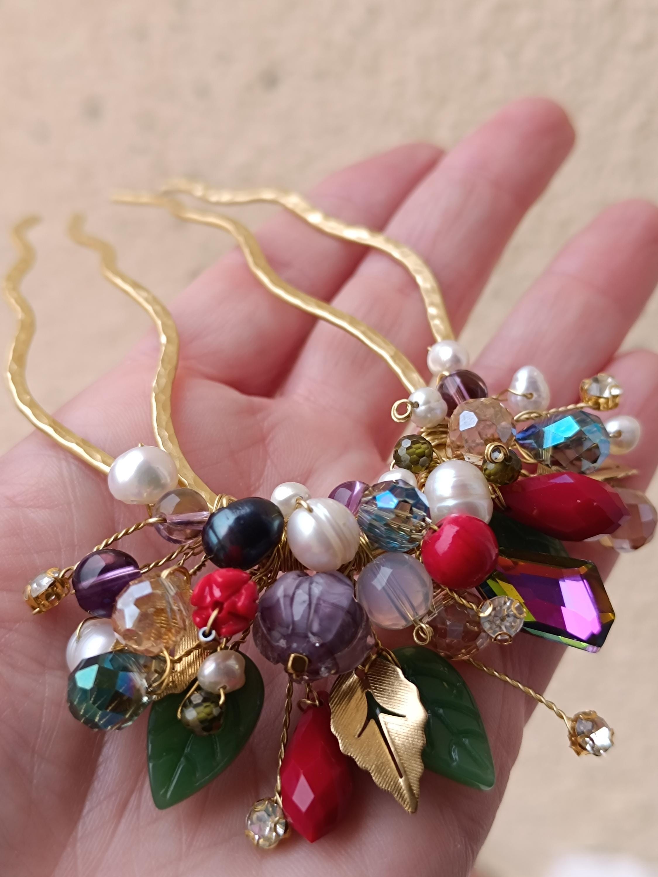 Multicolor Gemstone Hair Comb