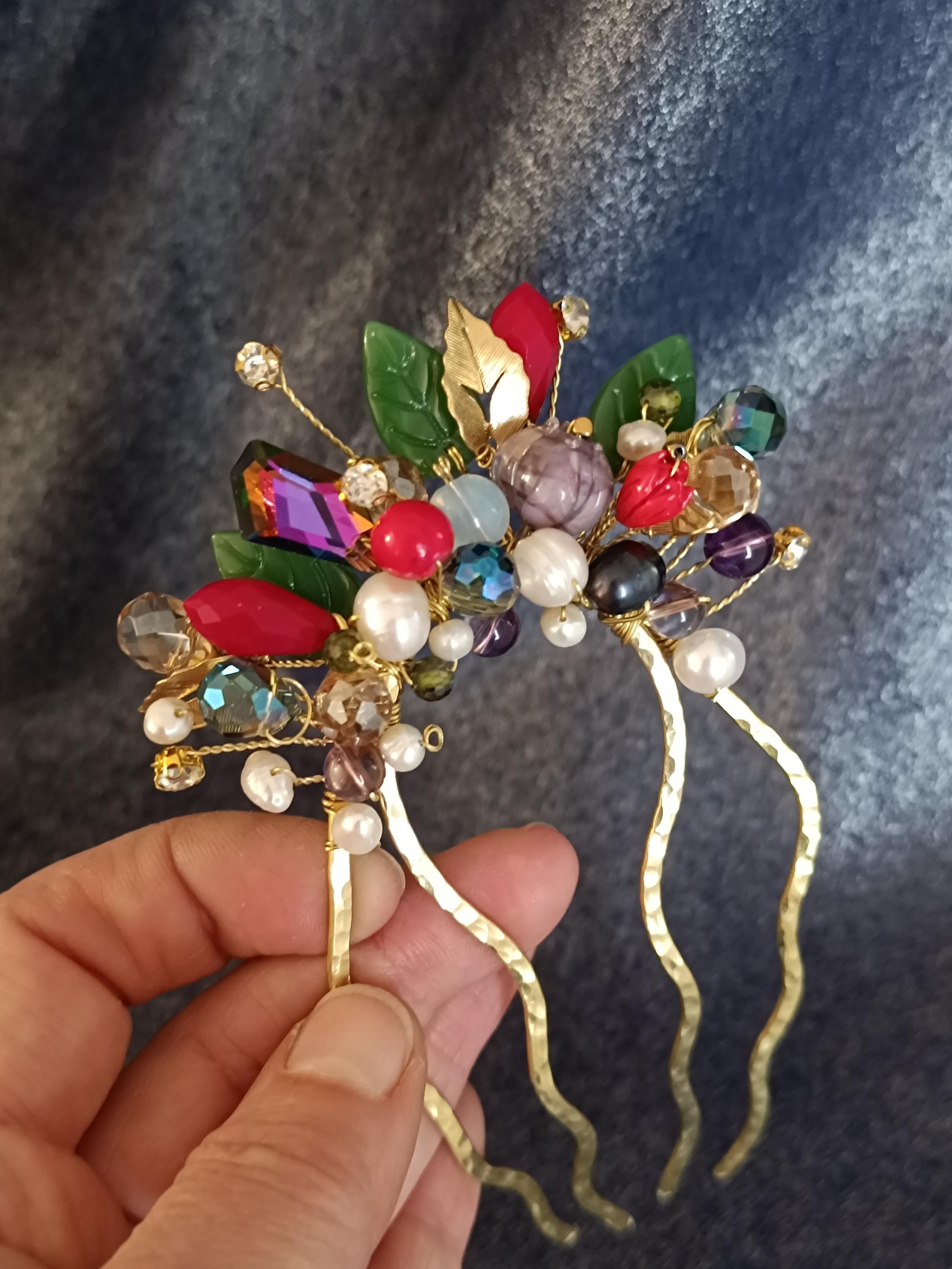 Multicolor Gemstone Hair Comb