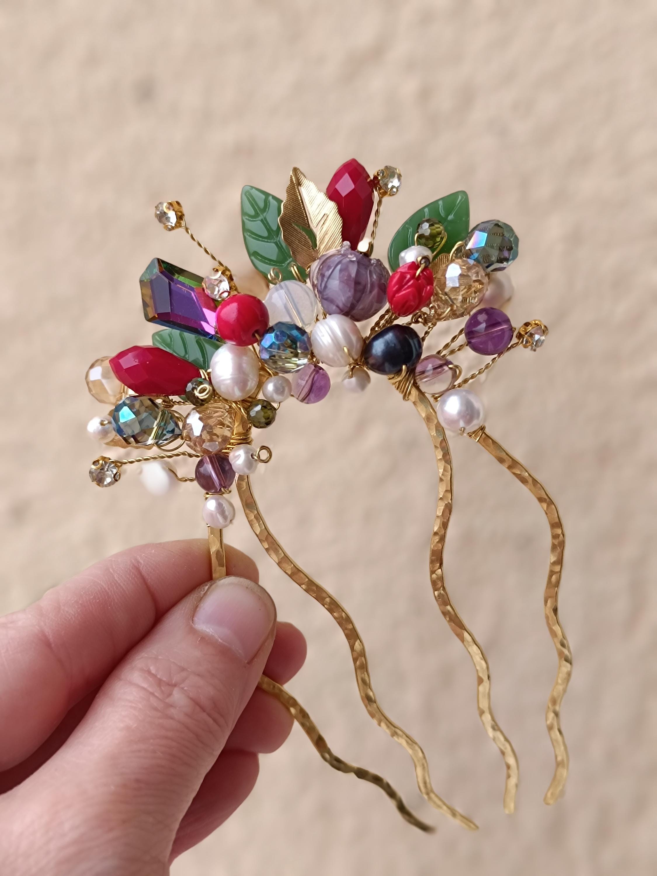 Multicolor Gemstone Hair Comb
