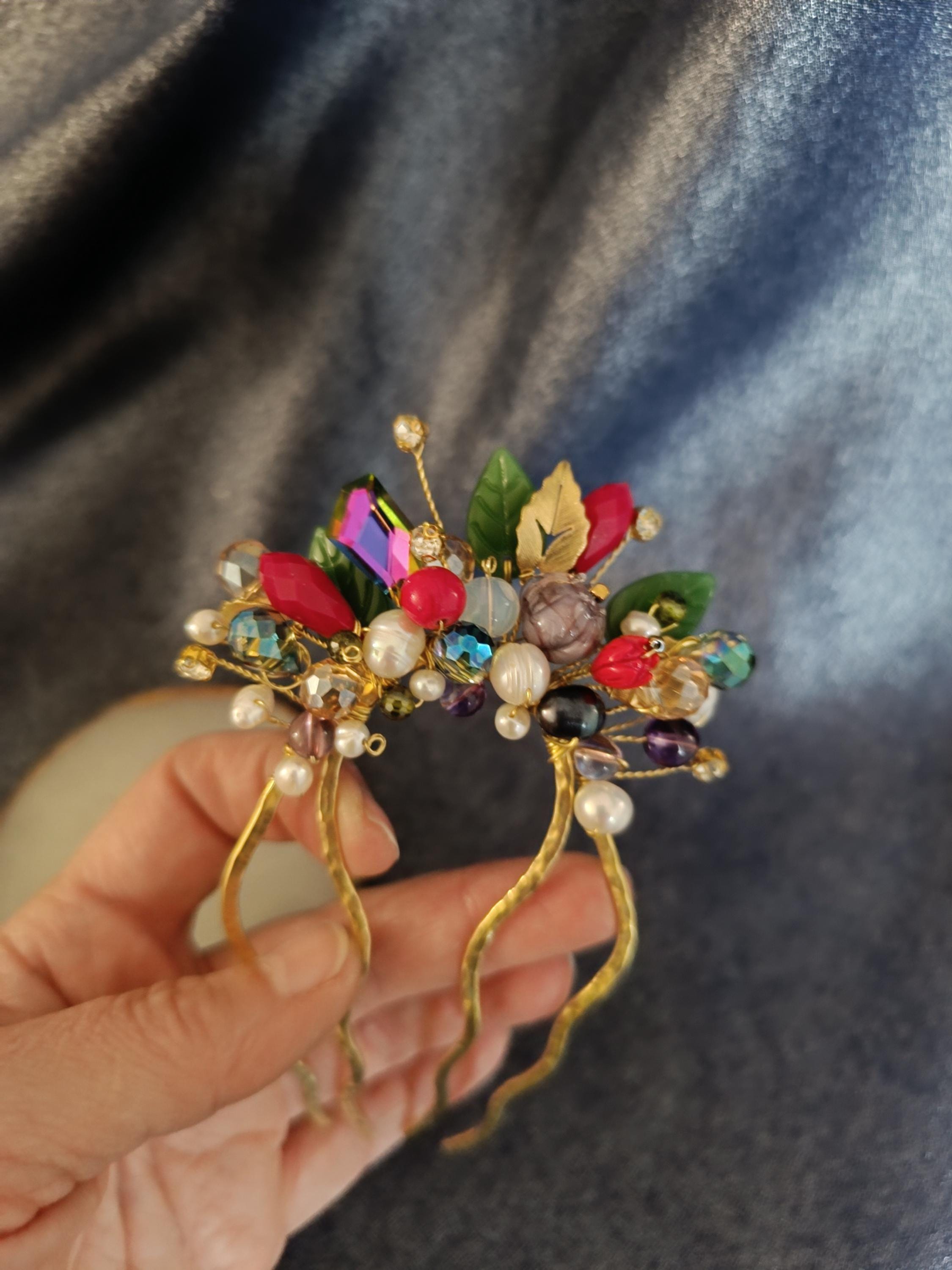 Multicolor Gemstone Hair Comb