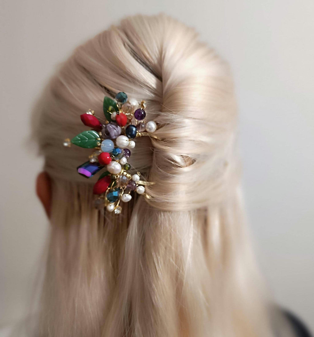 Multicolor Gemstone Hair Comb