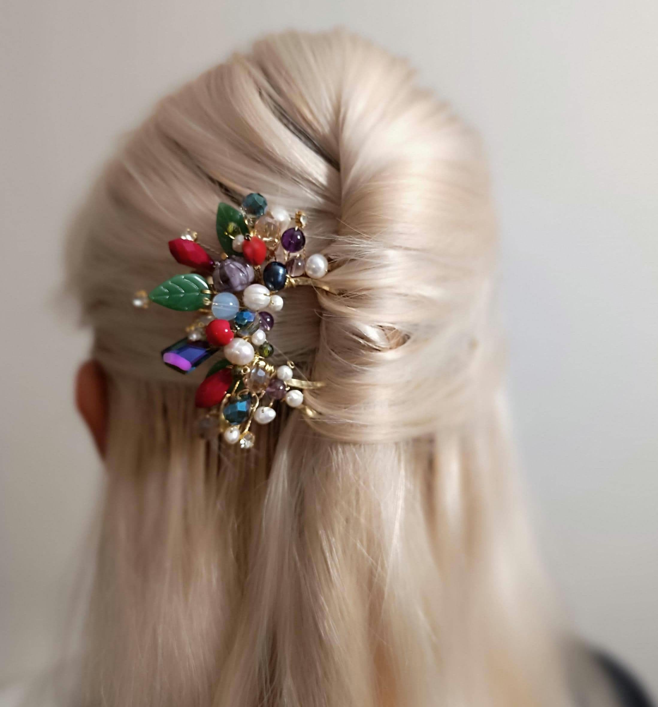 Multicolor Gemstone Hair Comb
