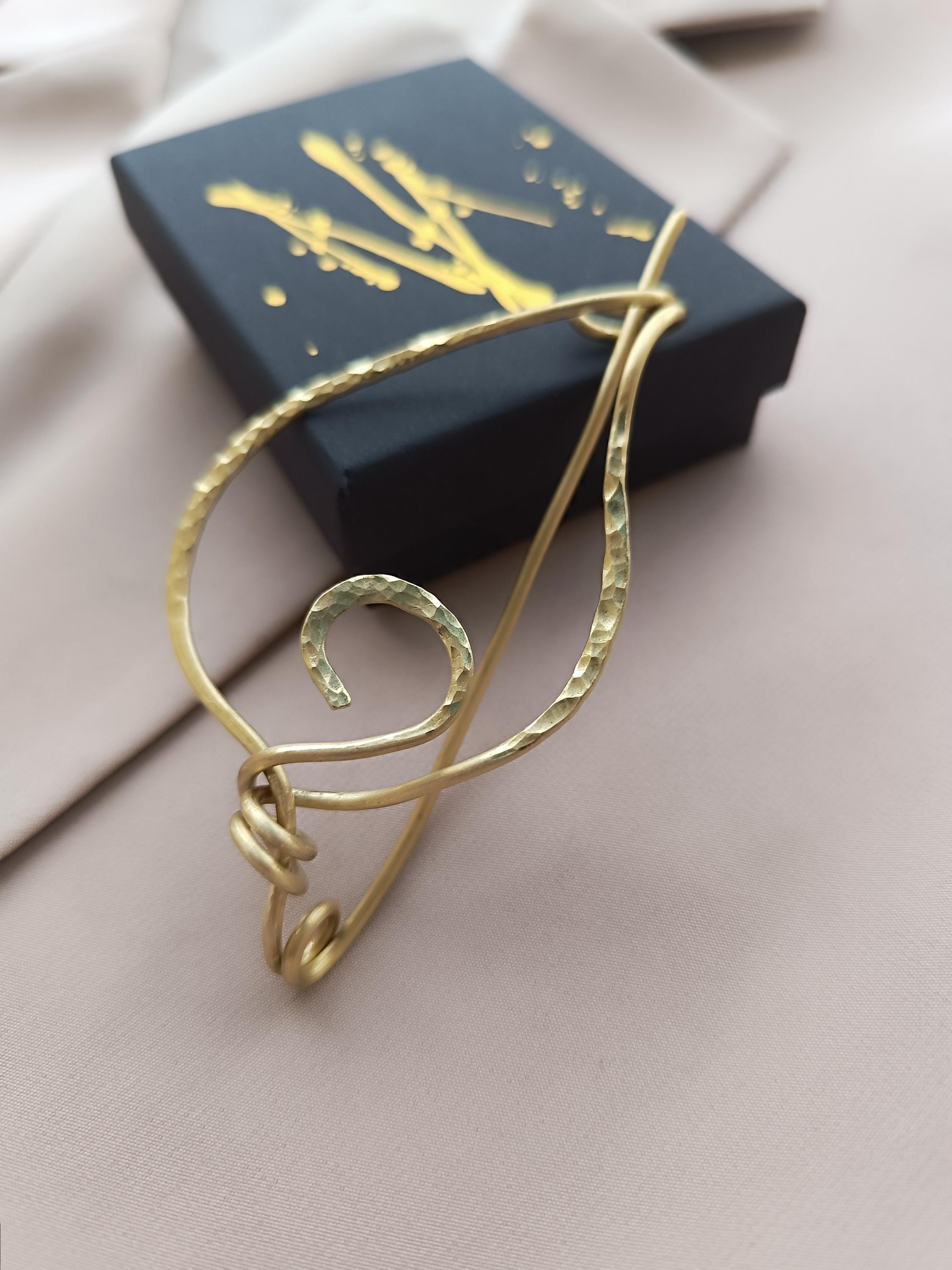 Large Brass Leaf Shawl Pin