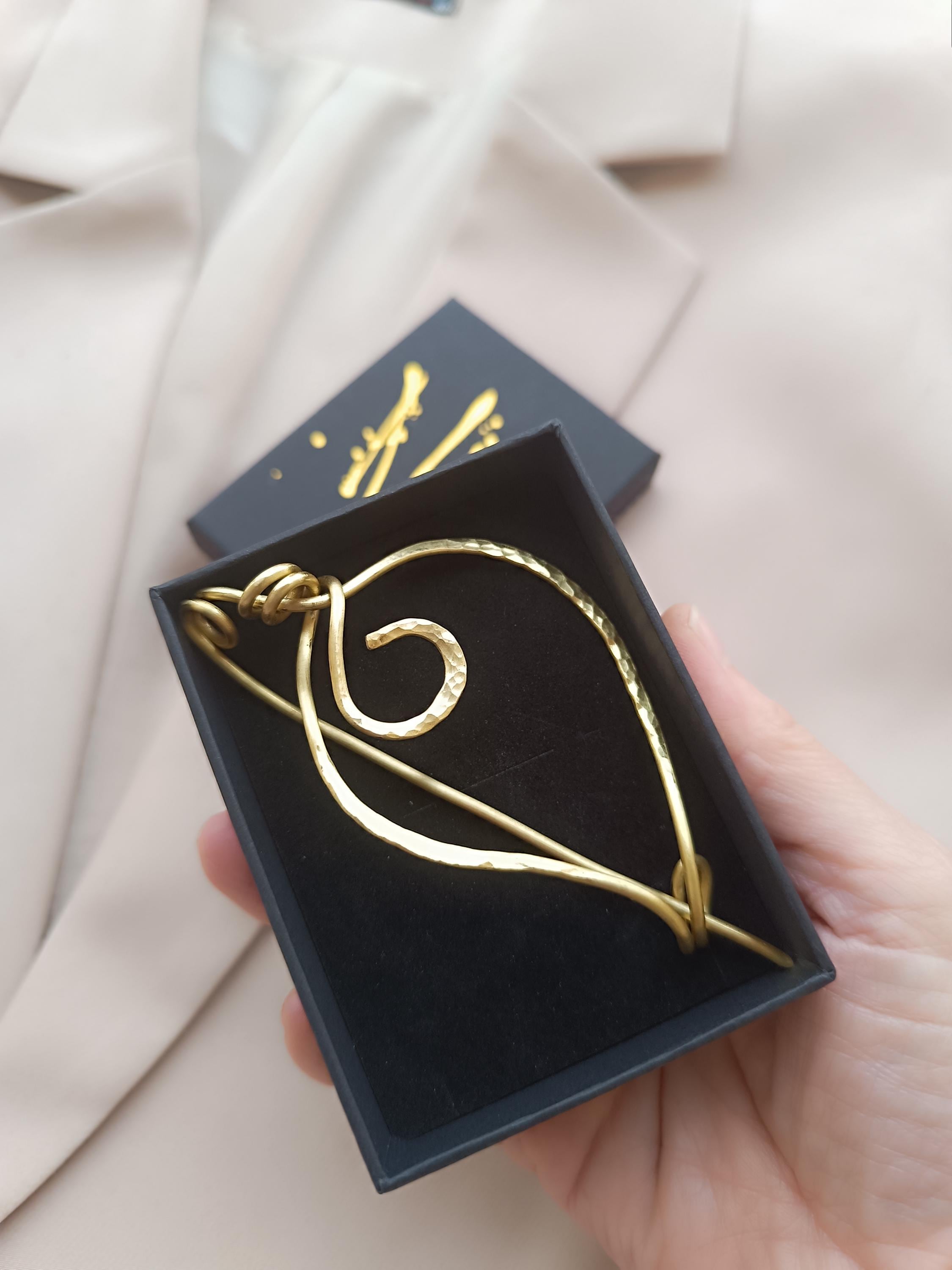 Large Brass Leaf Shawl Pin
