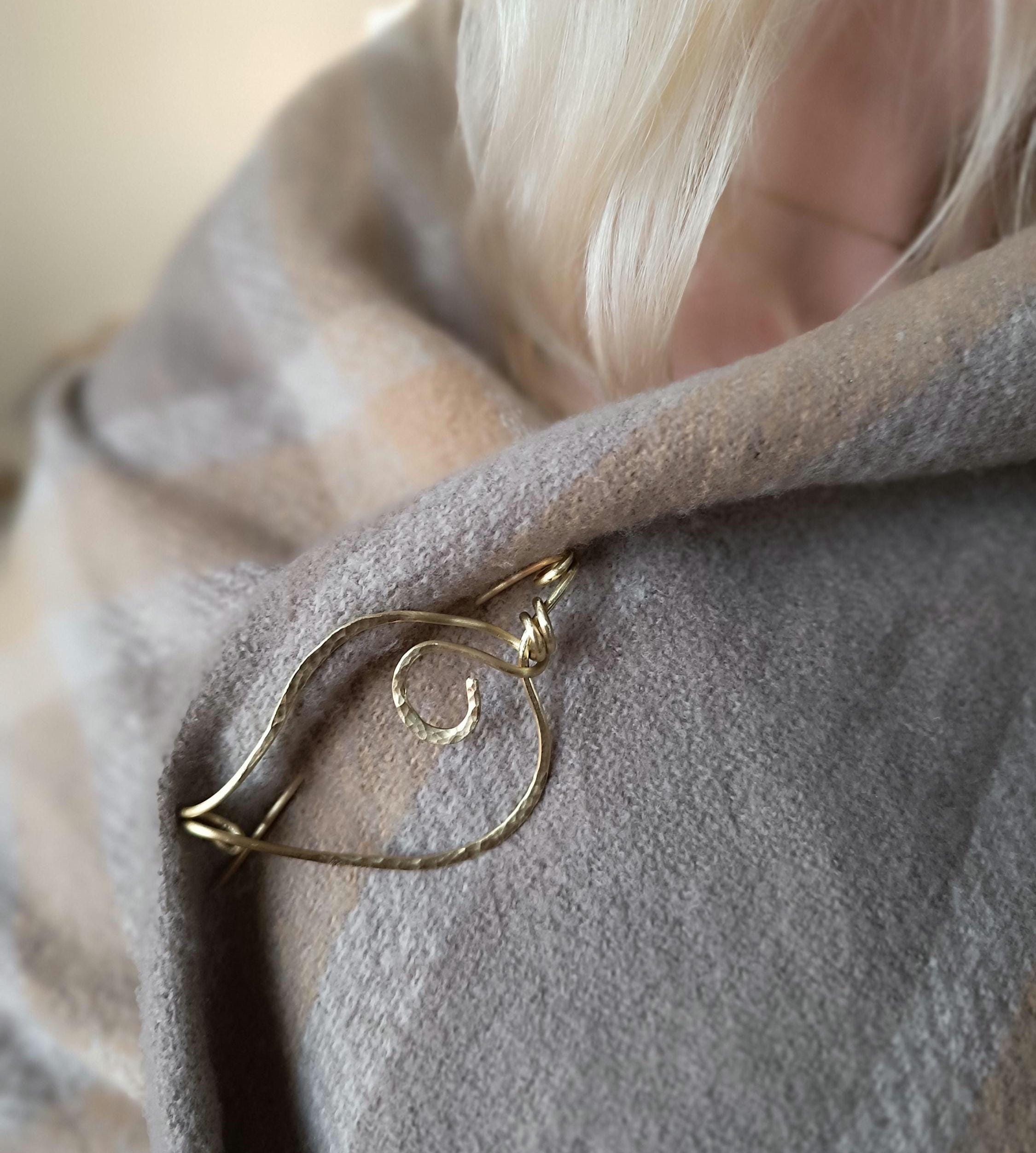 Large Brass Leaf Shawl Pin