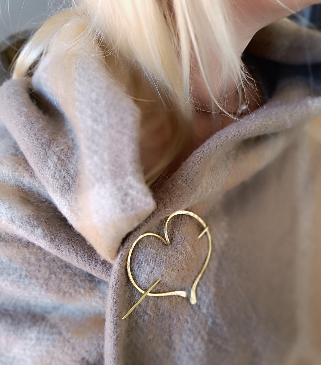 Heart Shawl Pin – Brass Fibula Brooch