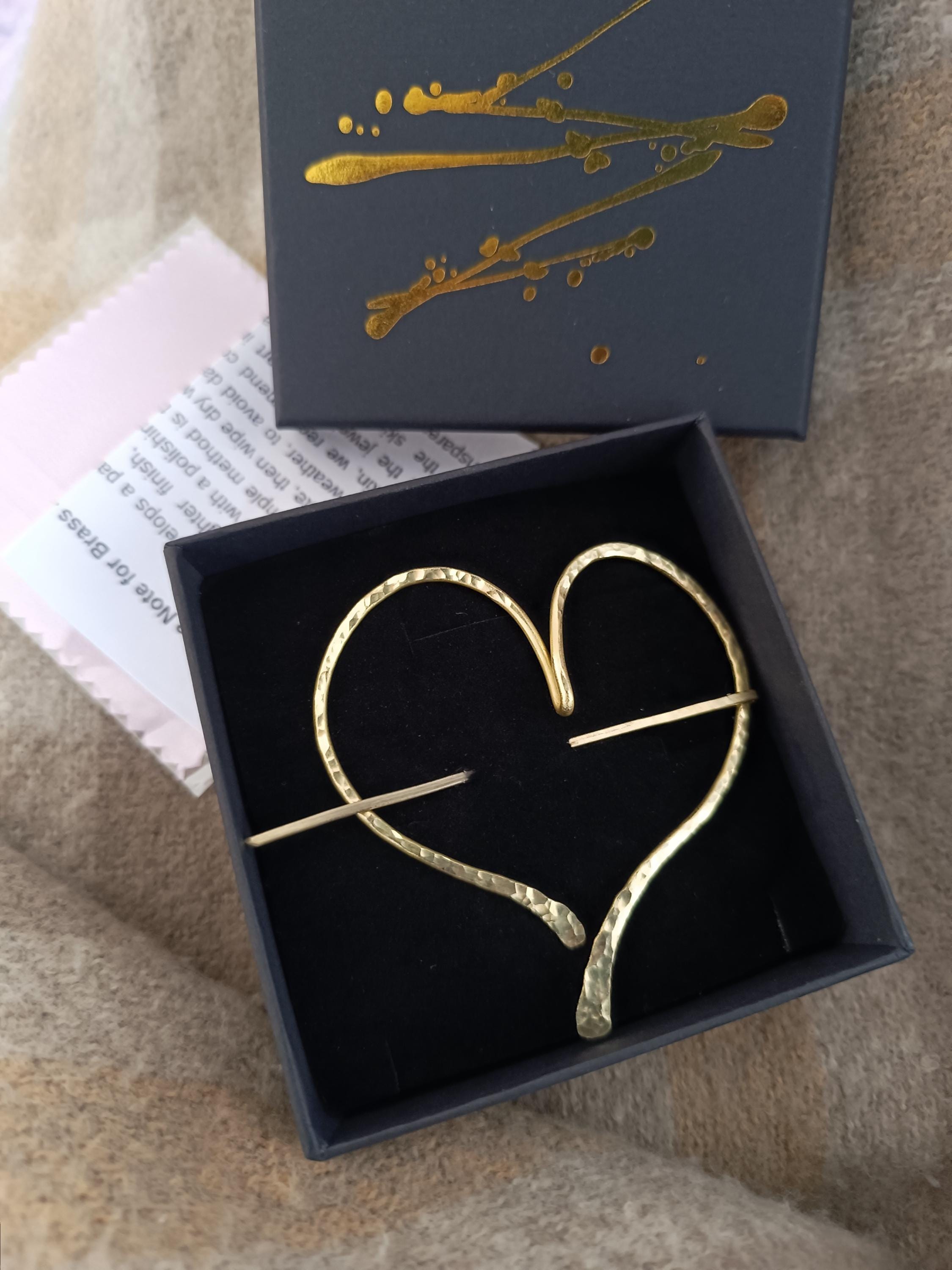 Heart Shawl Pin – Brass Fibula Brooch
