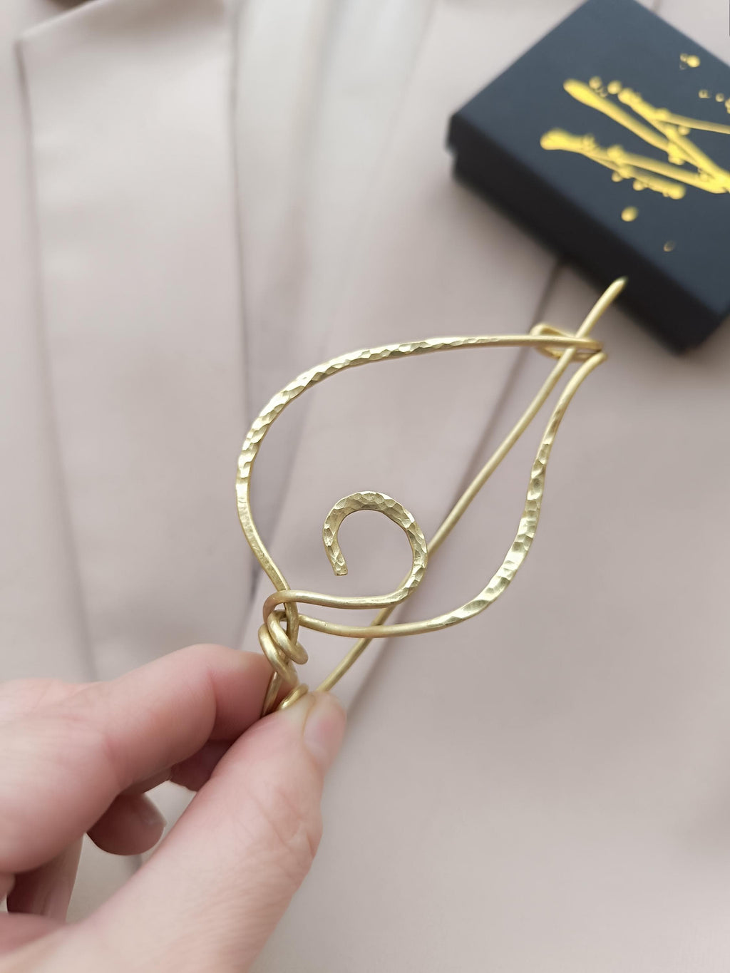 Large Brass Leaf Shawl Pin