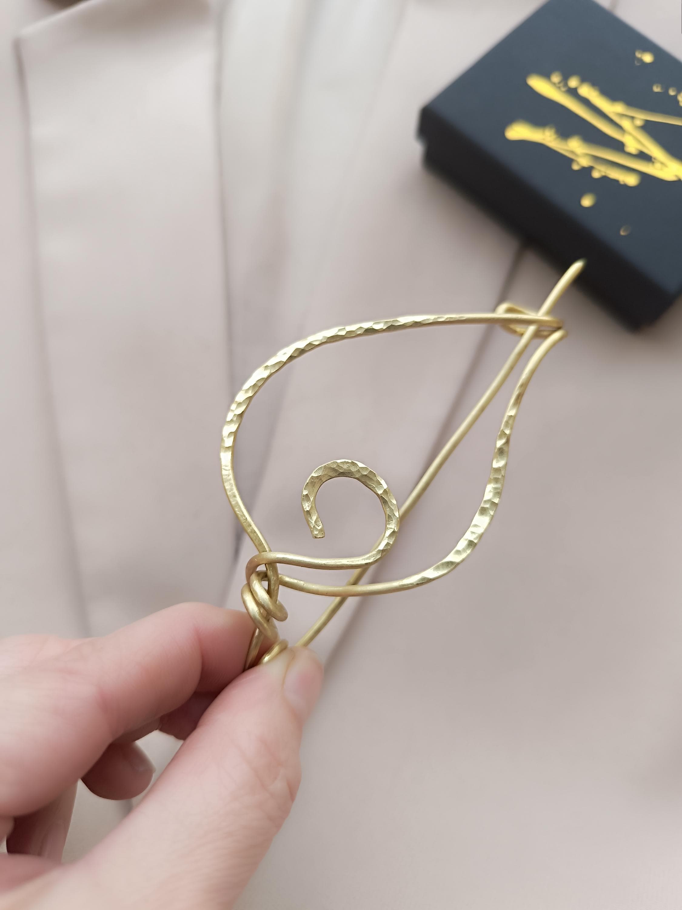 Large Brass Leaf Shawl Pin