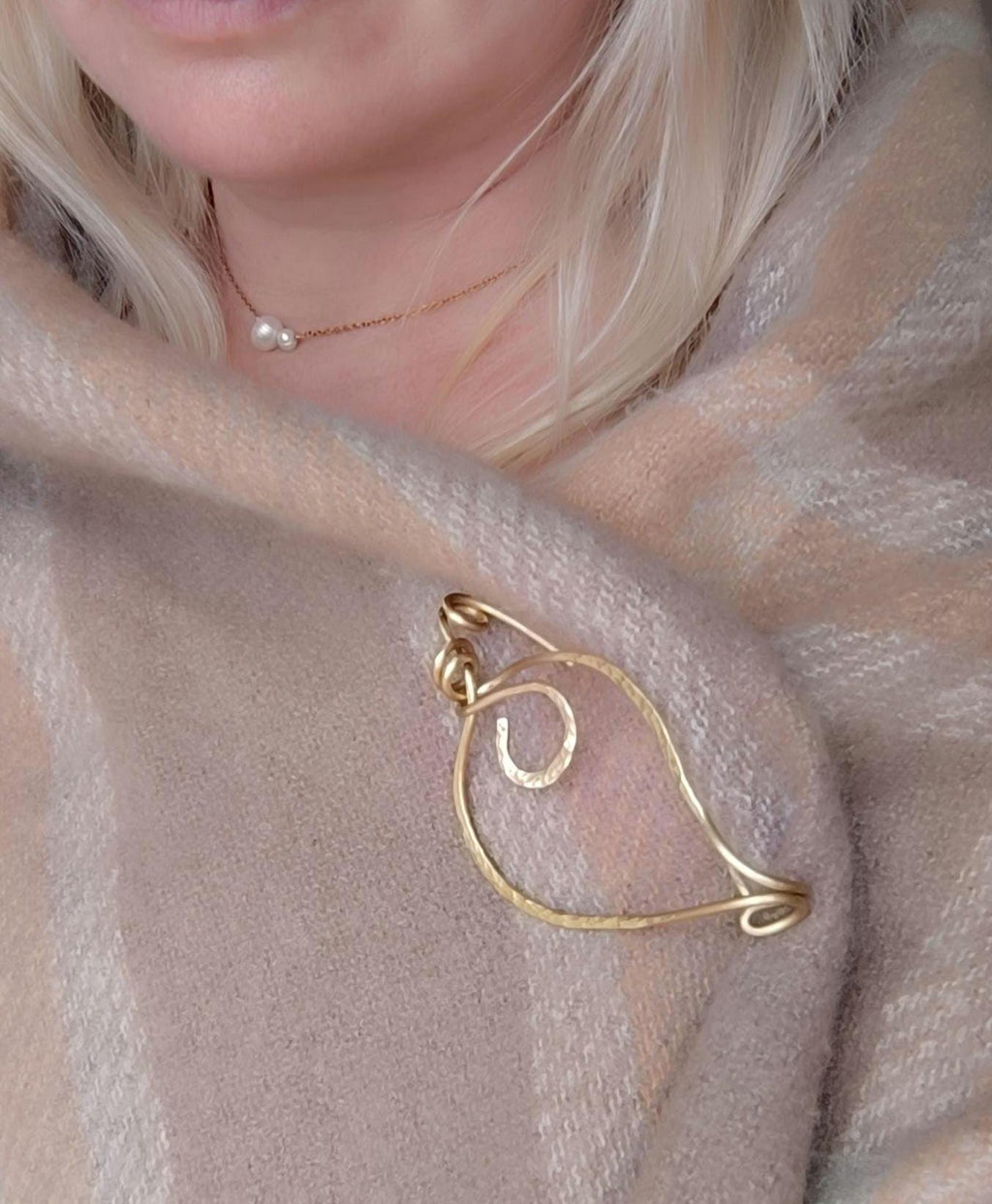 Large Brass Leaf Shawl Pin