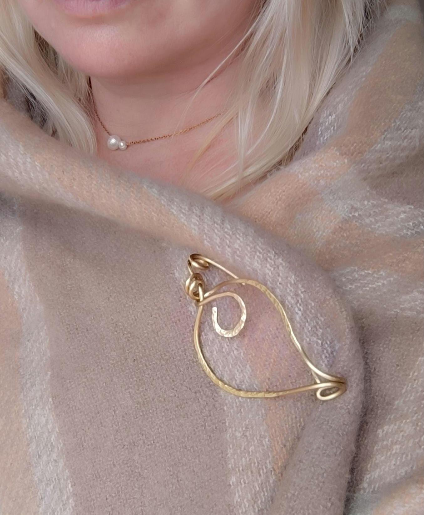 Large Brass Leaf Shawl Pin