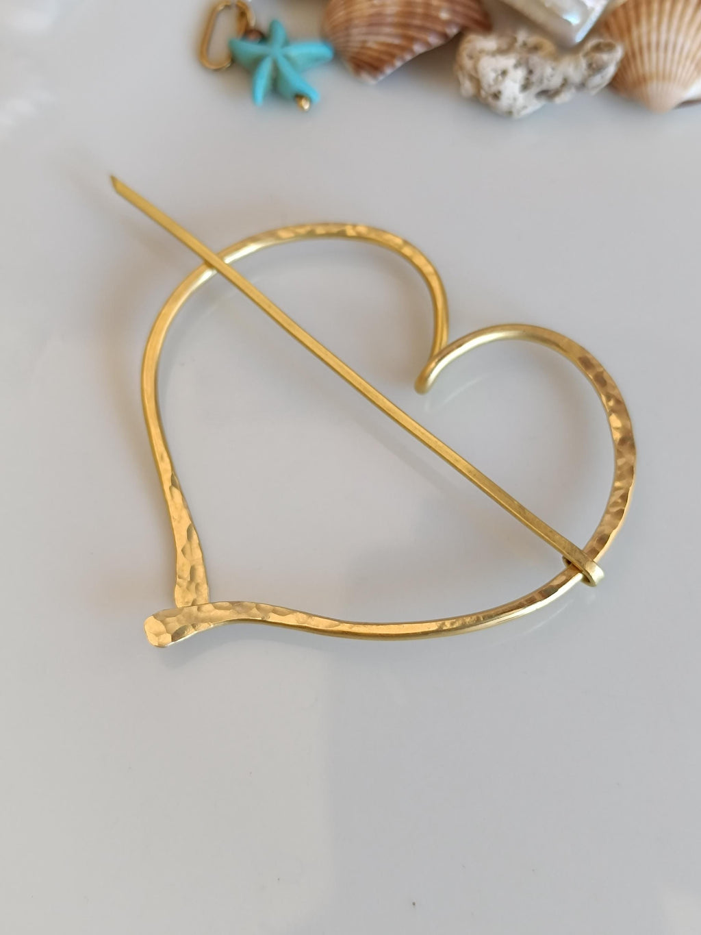 Heart Shawl Pin – Brass Fibula Brooch