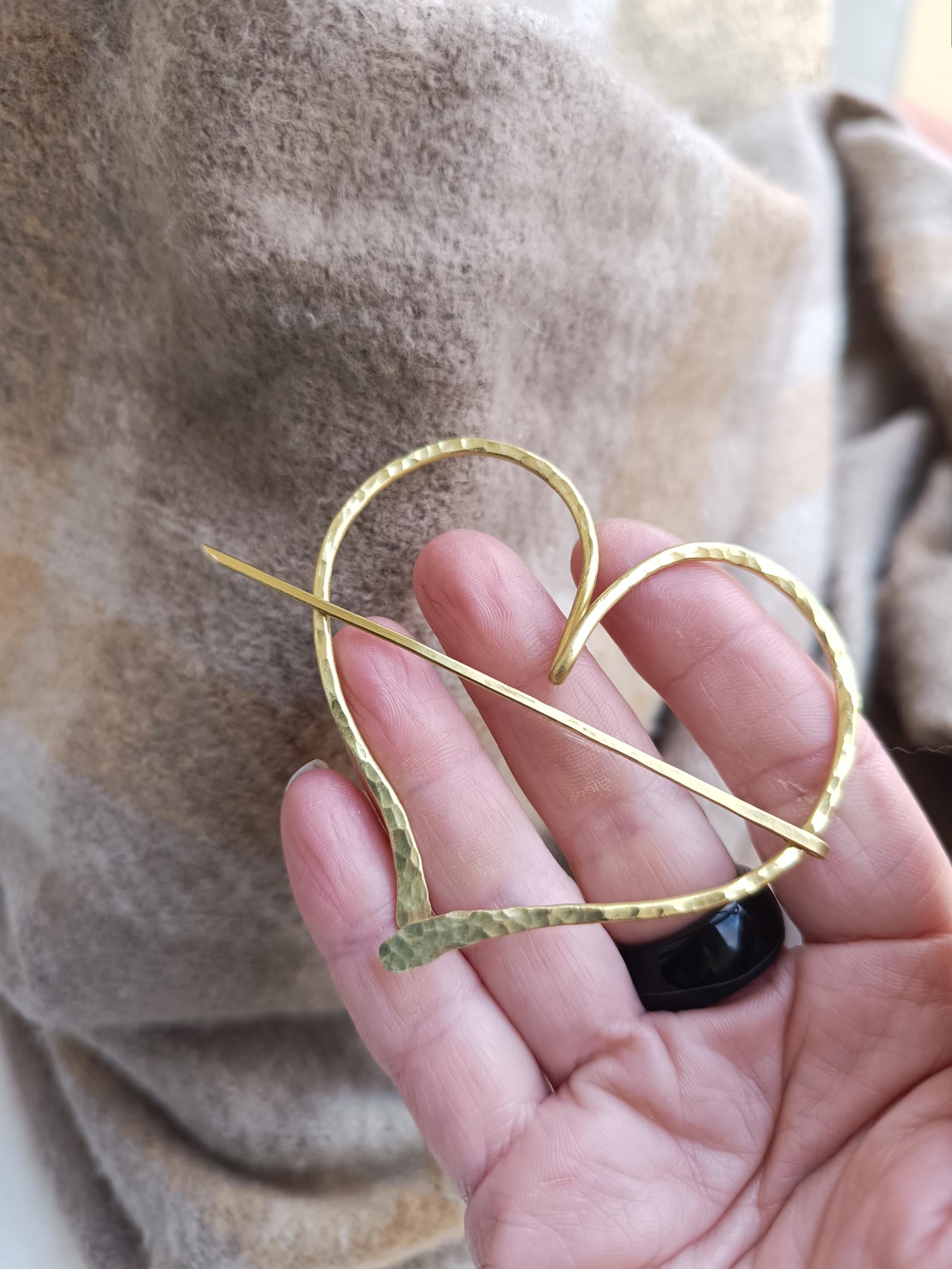 Heart Shawl Pin – Brass Fibula Brooch