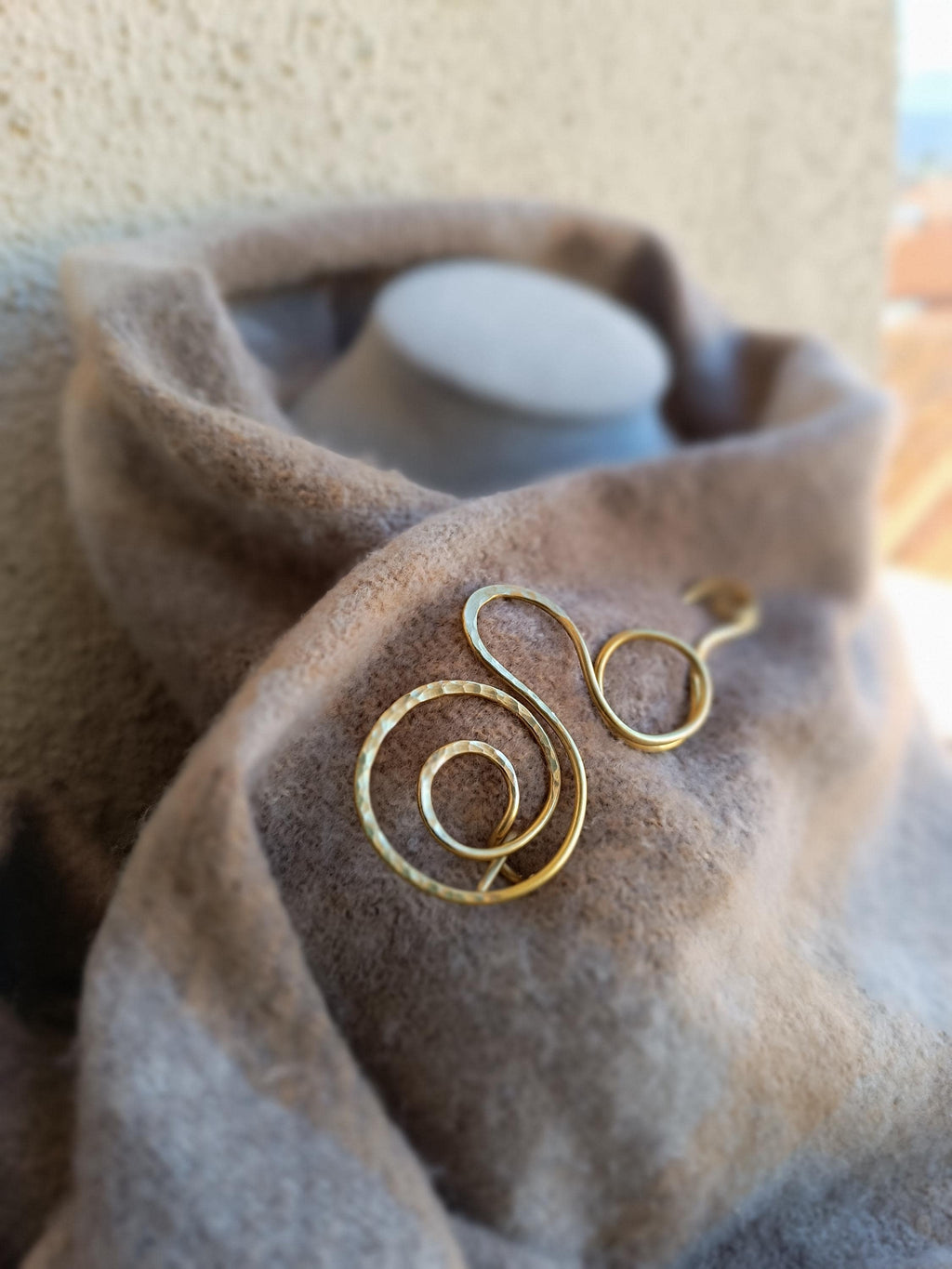Large Brass Spiral Shawl Pin