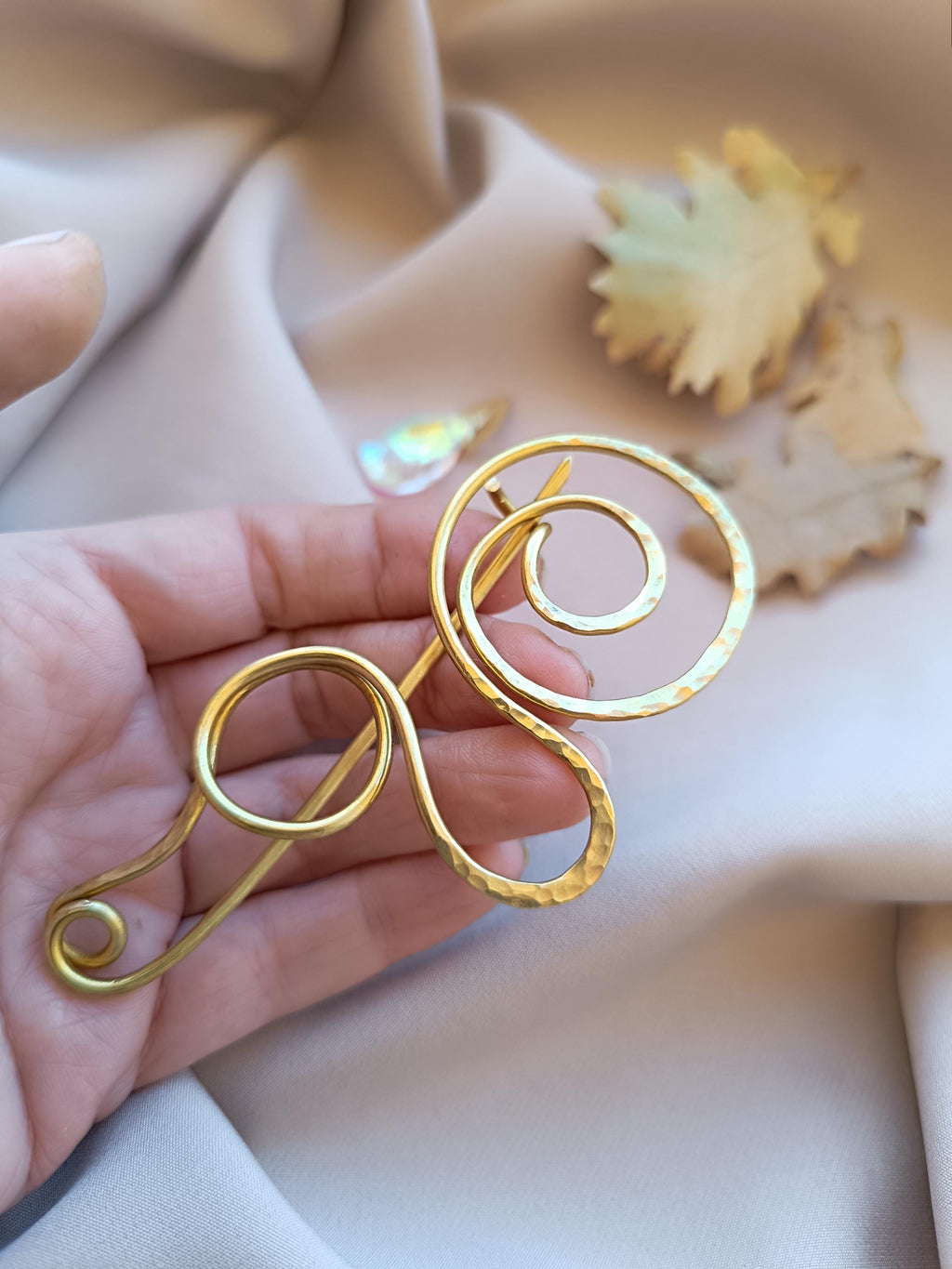 Large Brass Spiral Shawl Pin