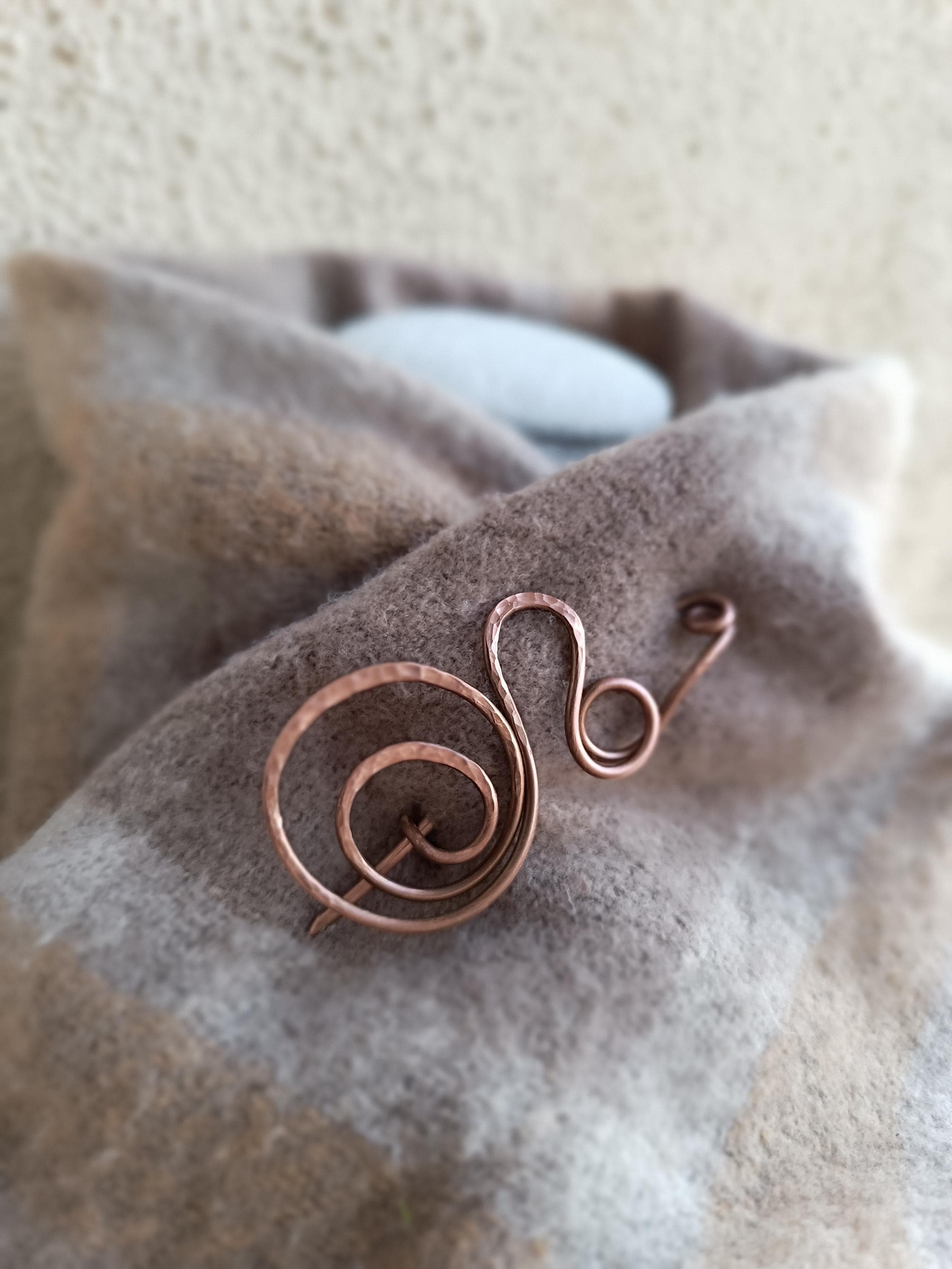 Large Copper Spiral Shawl Pin