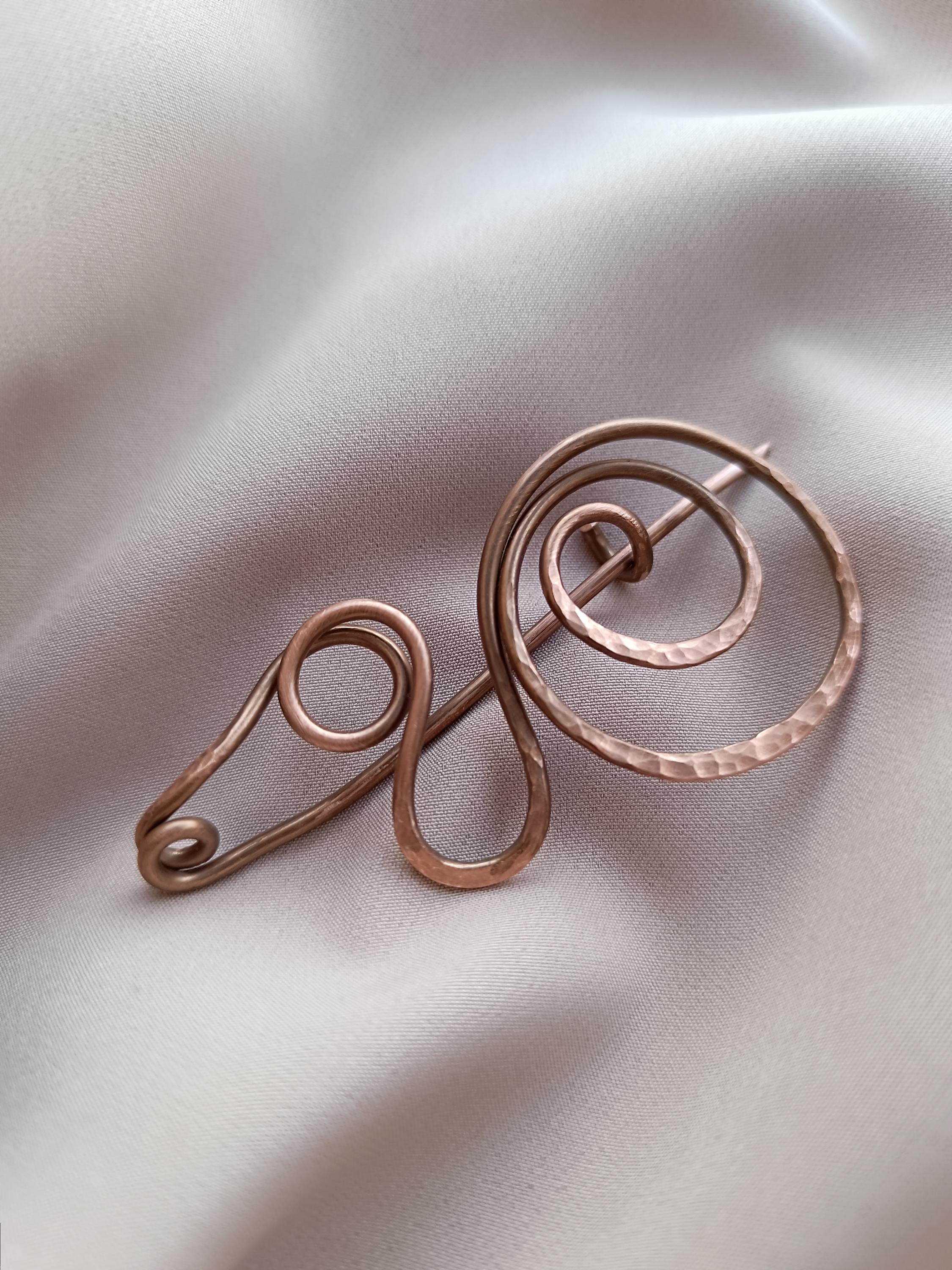 Large Copper Spiral Shawl Pin