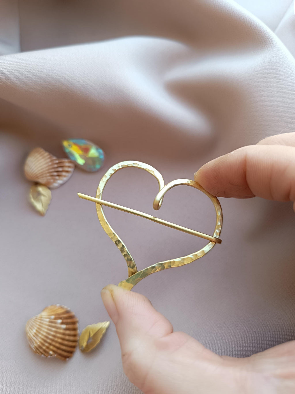 Mini Brass Heart Fibula Brooch