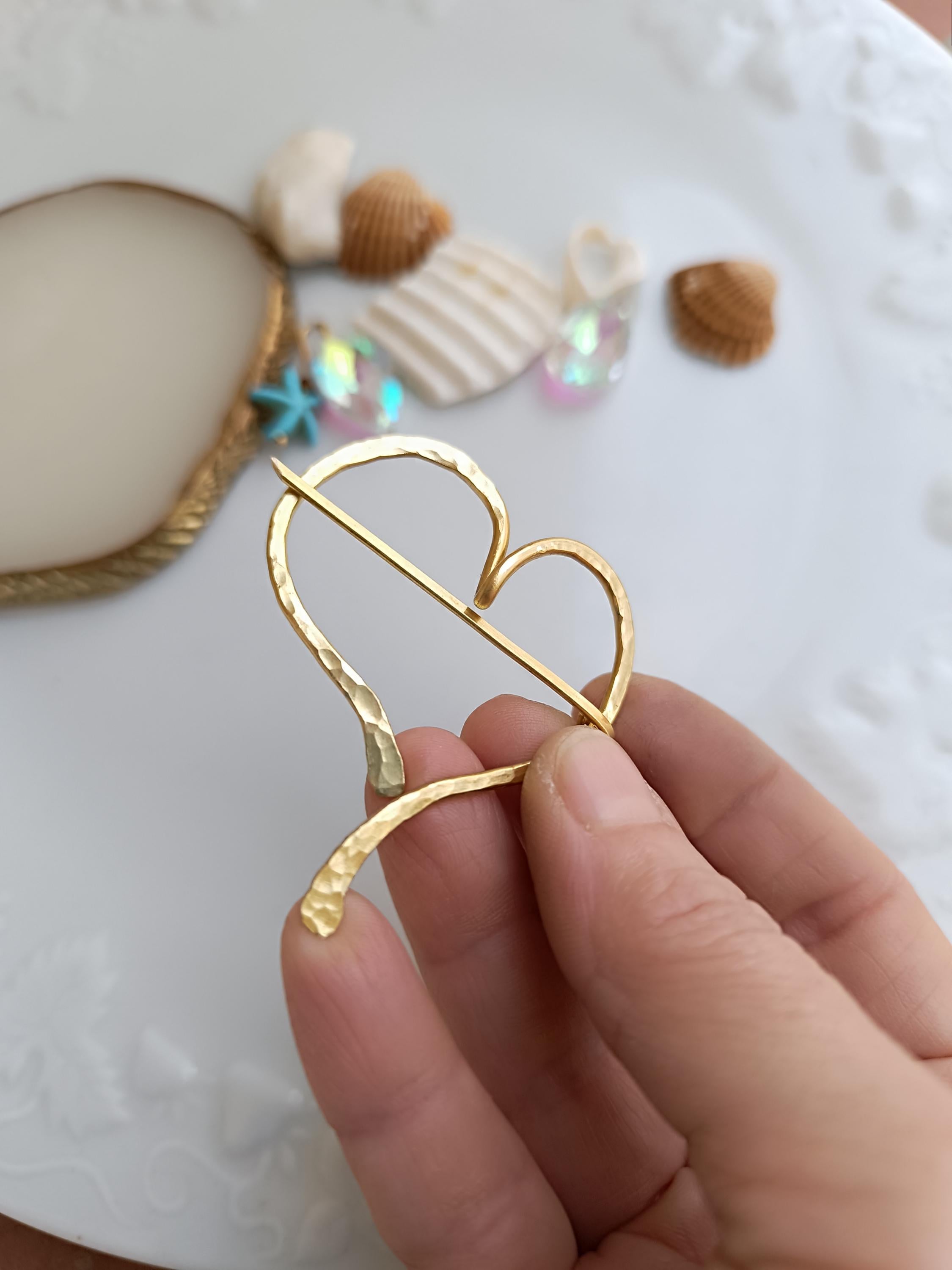 Asymmetrical Brass Heart Fibula Brooch