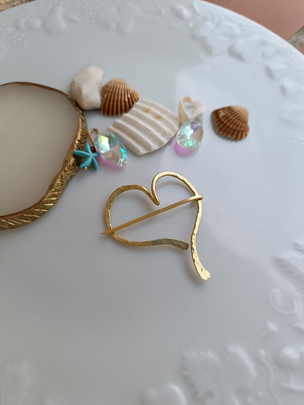 Asymmetrical Brass Heart Fibula Brooch
