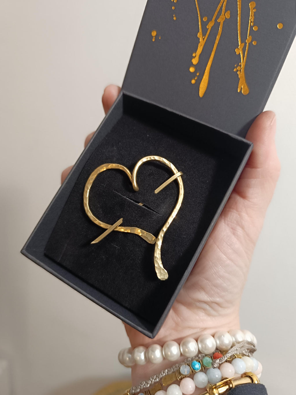 Asymmetrical Brass Heart Fibula Brooch