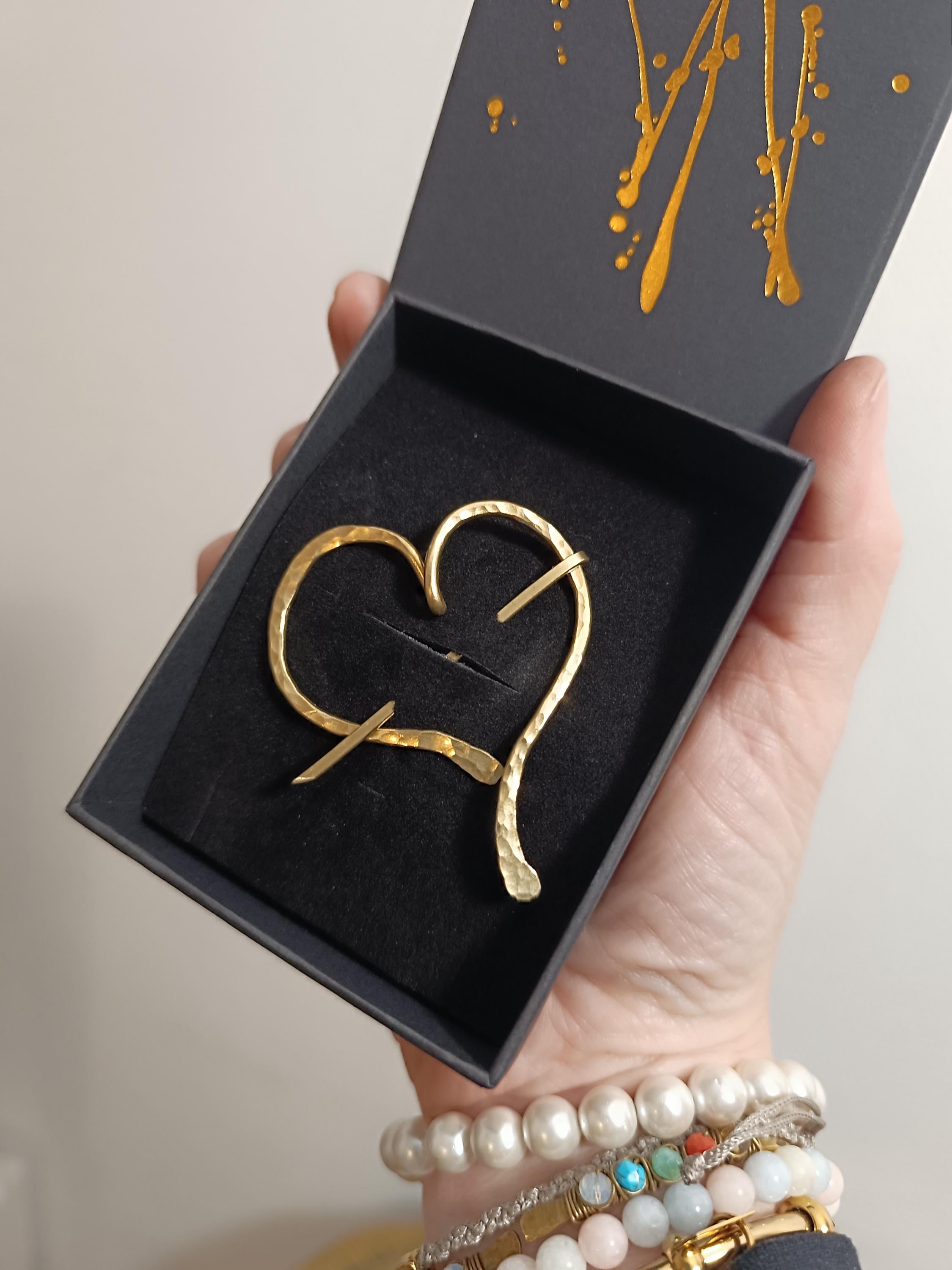 Asymmetrical Brass Heart Fibula Brooch