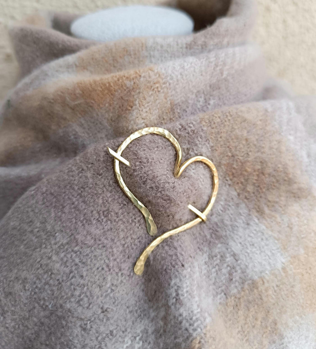 Asymmetrical Brass Heart Fibula Brooch