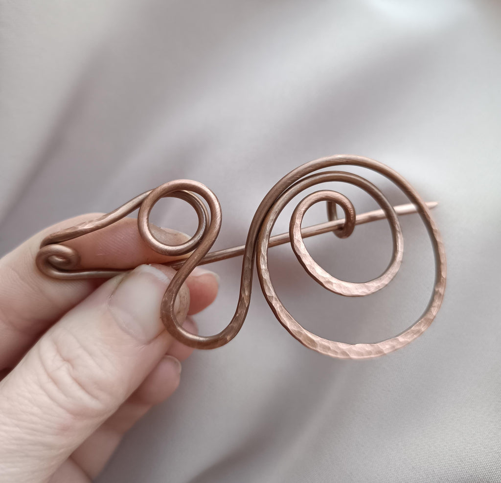 Large Copper Spiral Shawl Pin