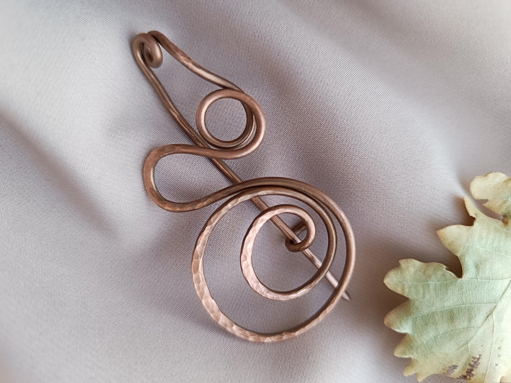 Large Copper Spiral Shawl Pin