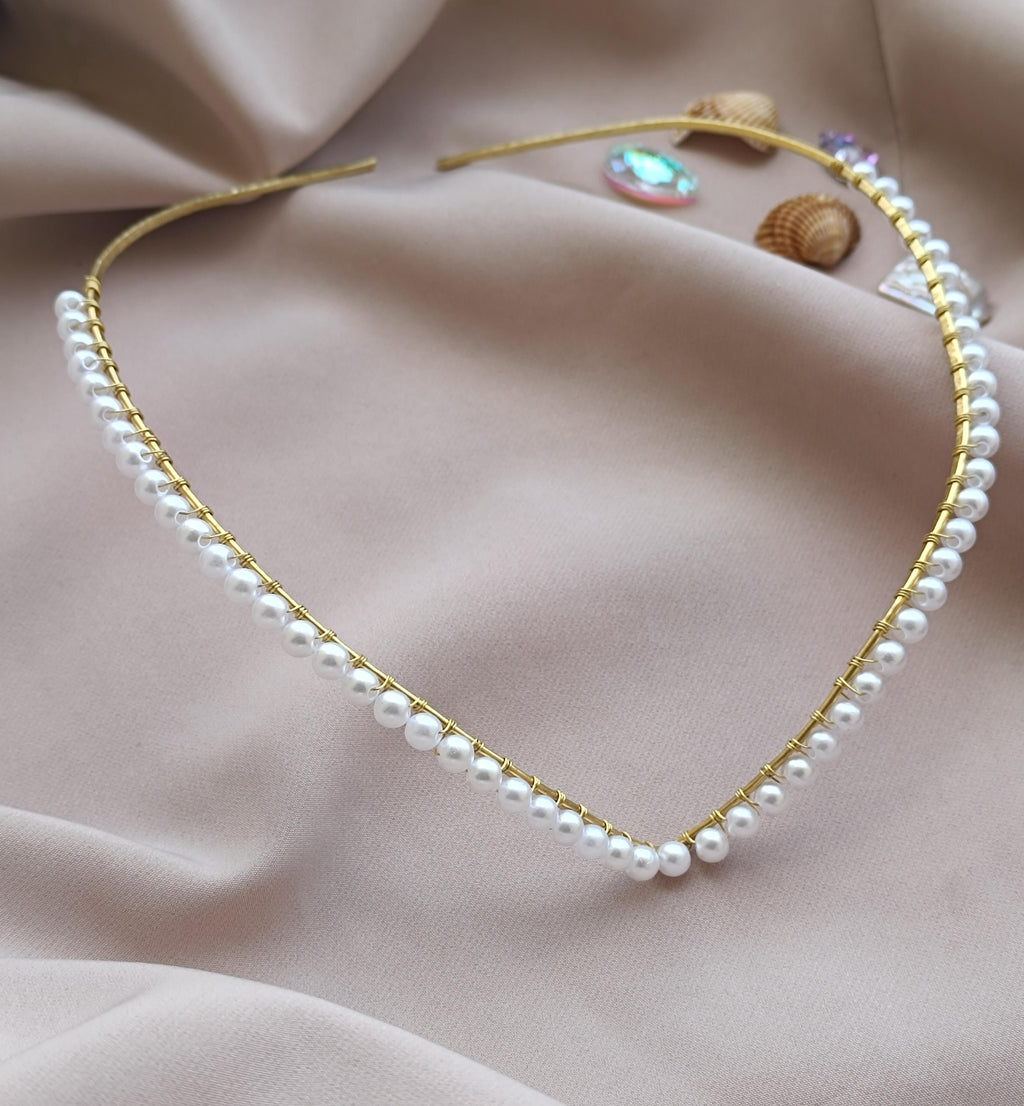 Minimalist Brass Bridal Tiara with Pearls